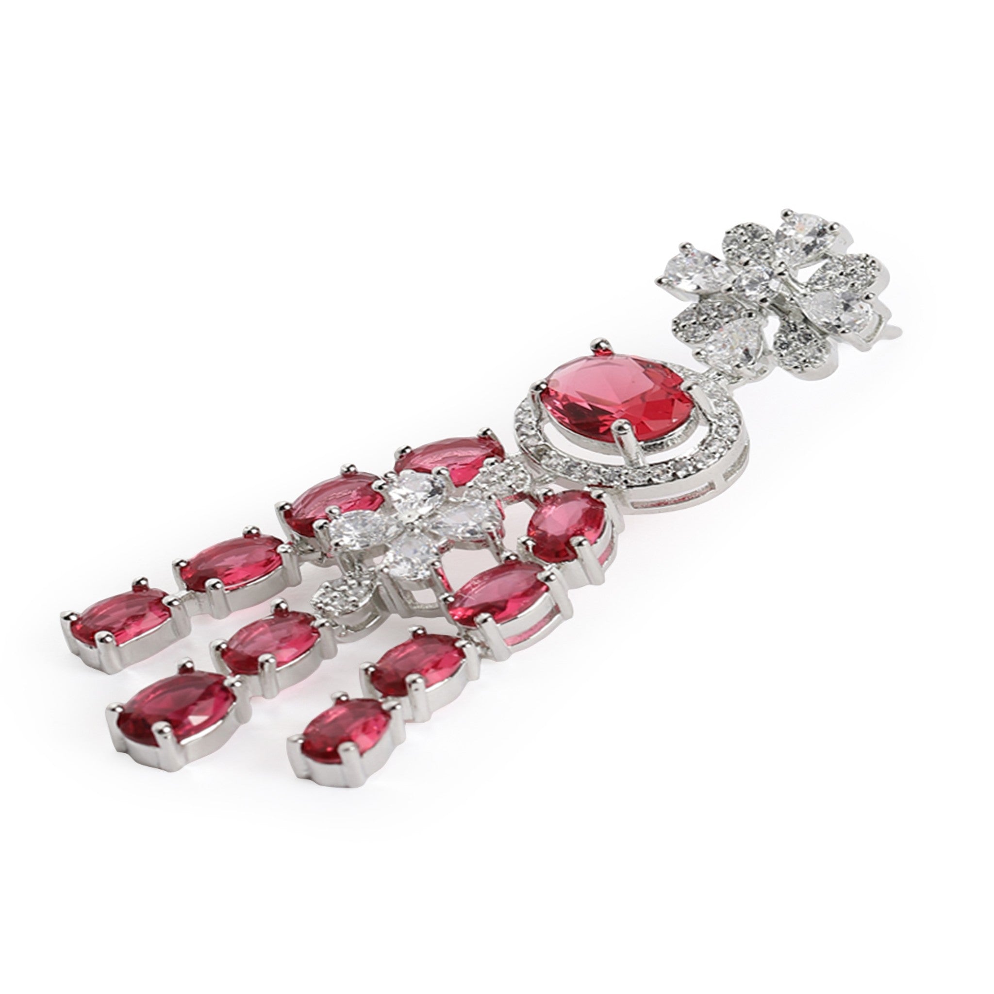 Rhodium-Plated Silver-Toned & Rani AD-Studded Jewellery Set