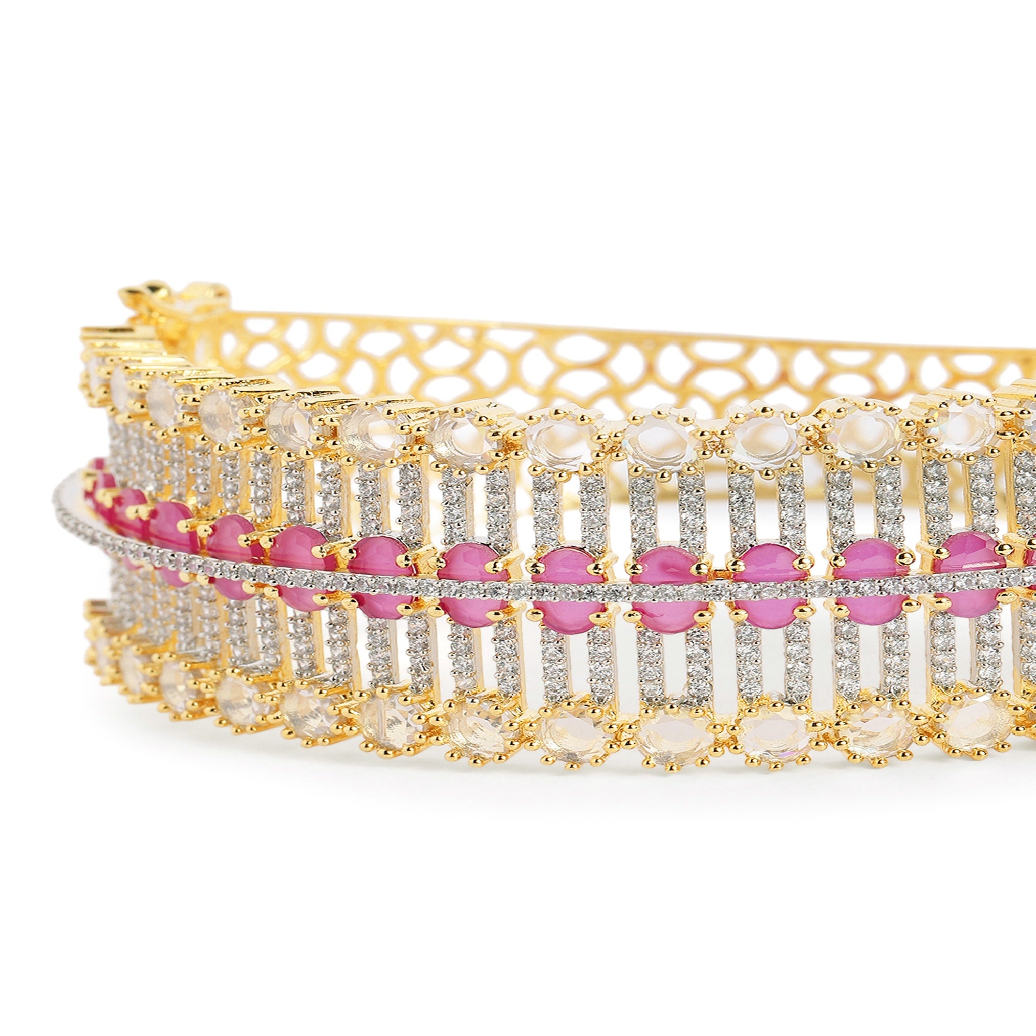 Women Cubic Zirconia Gold-Plated Kada Bracelet Ruby-Ruby