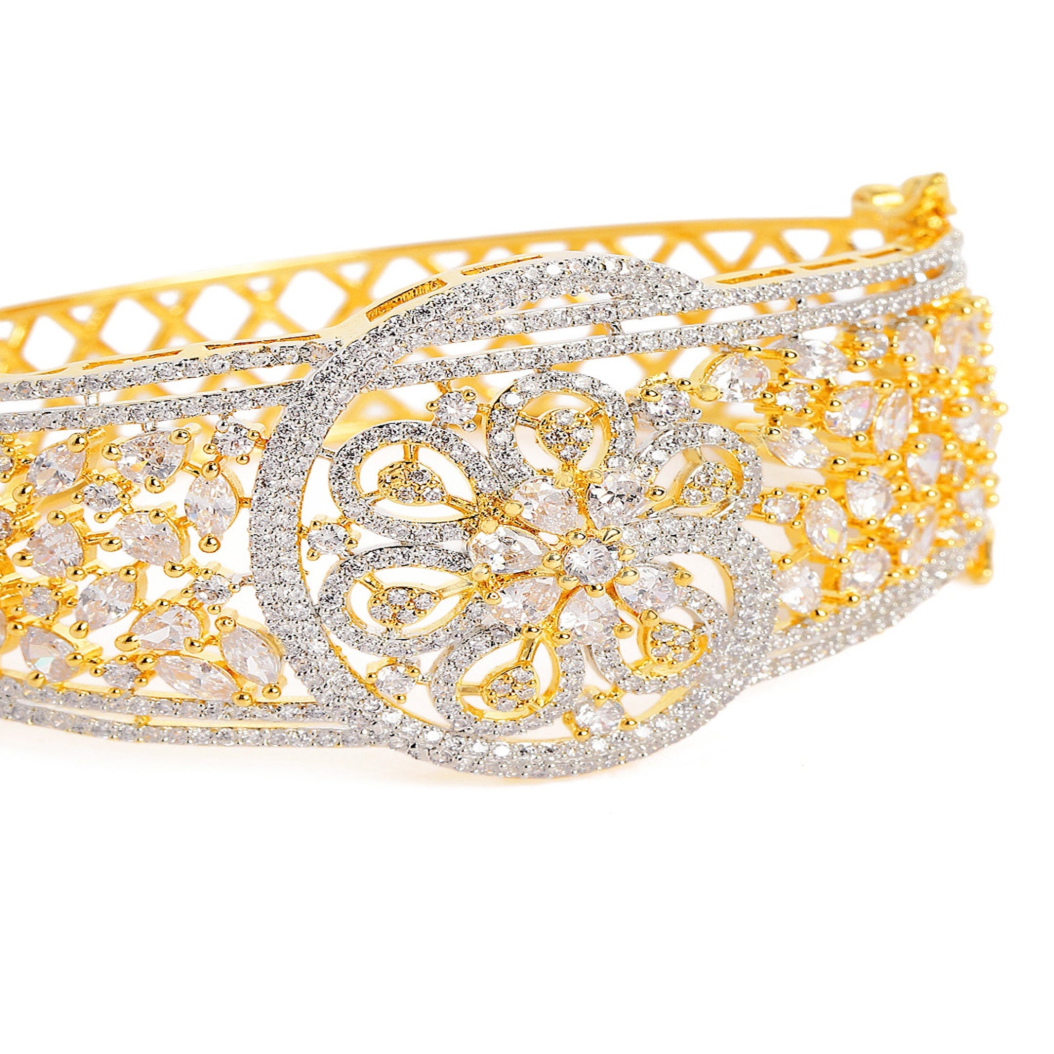 Women Cubic Zirconia Gold-Plated Kada Bracelet-2Tone
