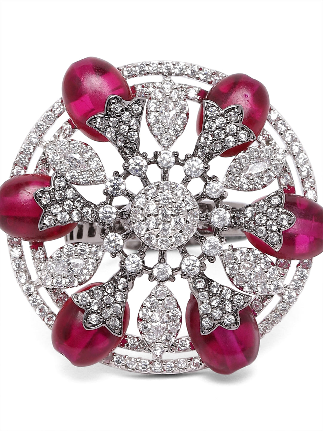 Lavish Giftz Adjustable Cubic Zirconia Rani Statement Ring With Black Plating