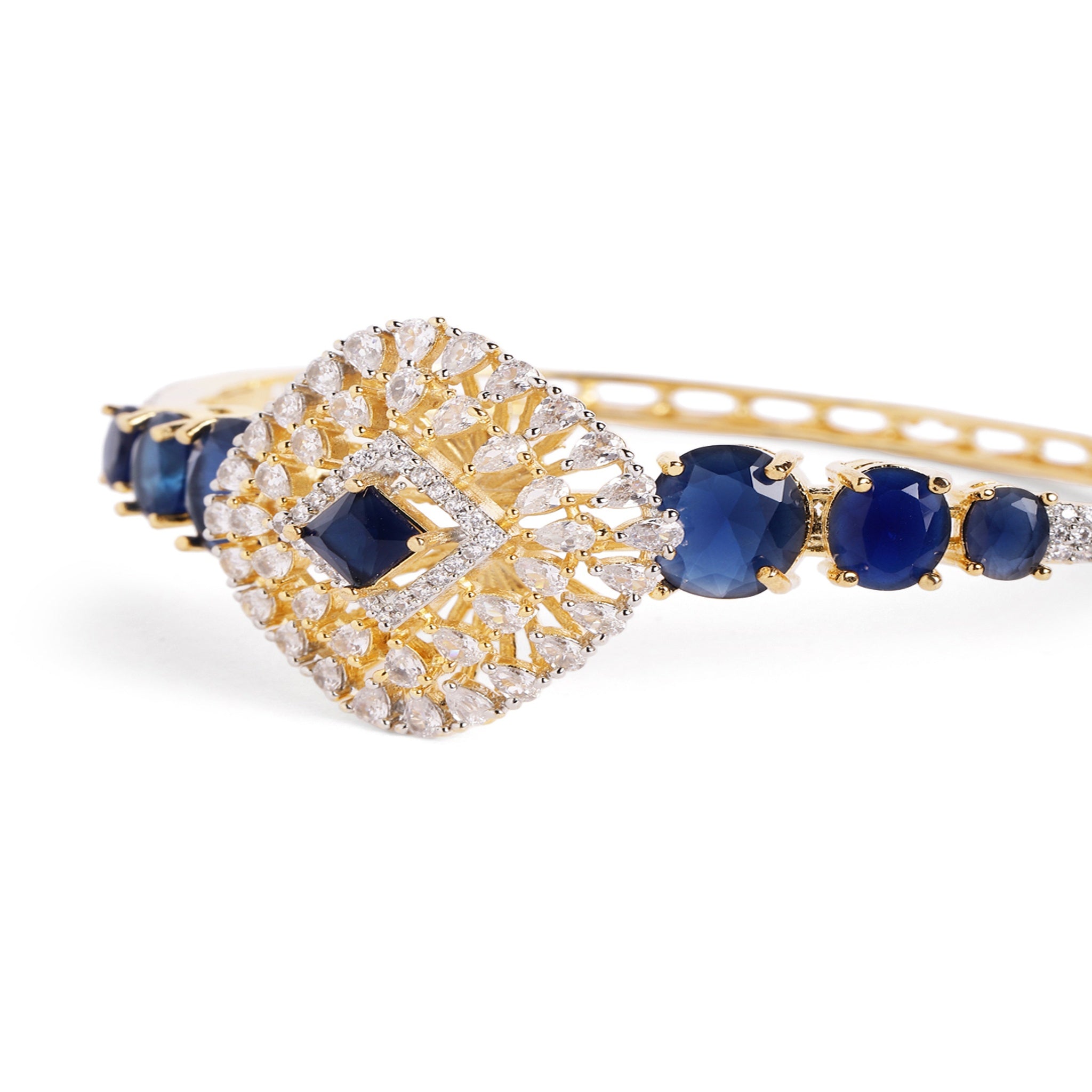Women Cubic Zirconia Gold-Plated Kada Bracelet-Blue