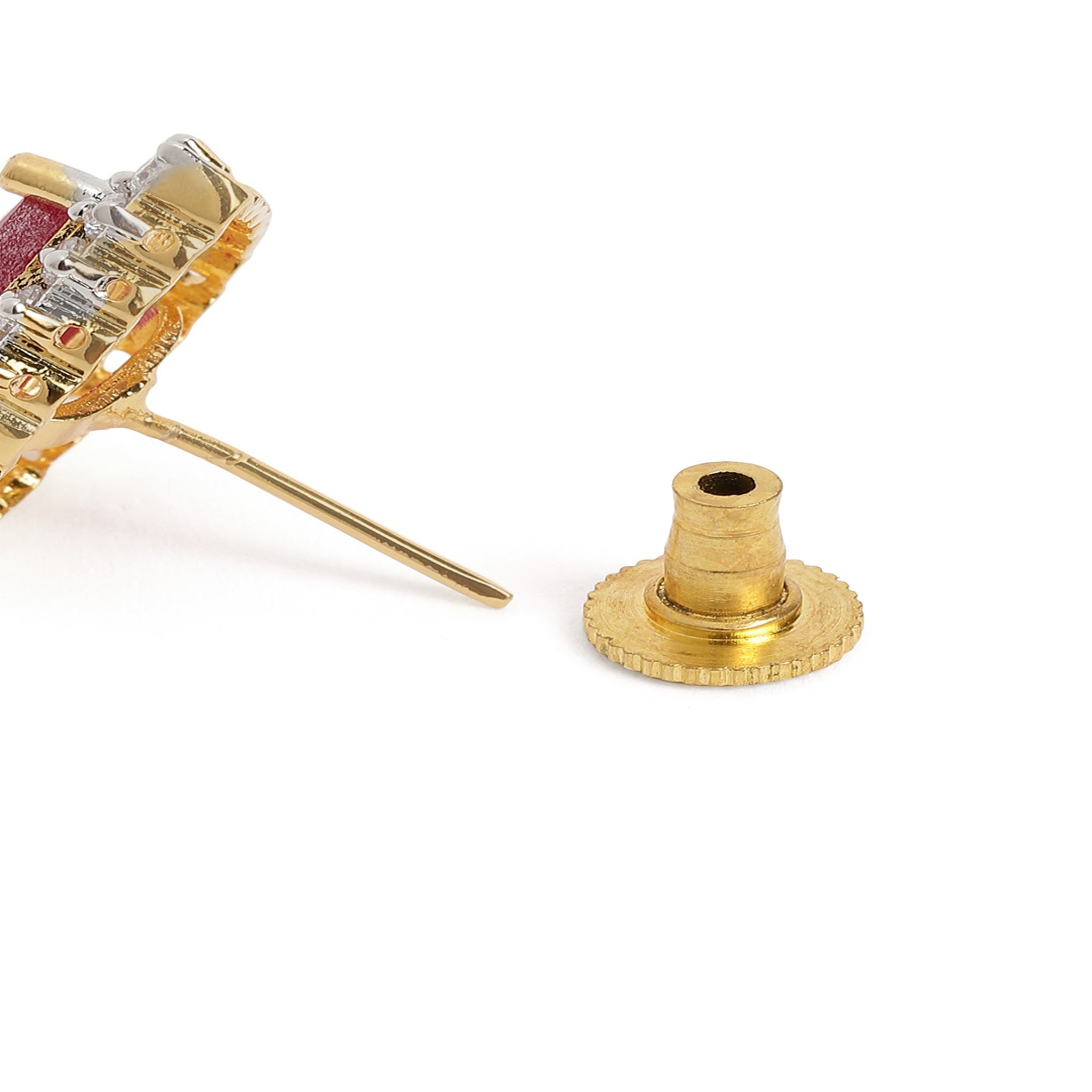 Gold Plated Ruby American Diamond Stud Earrings