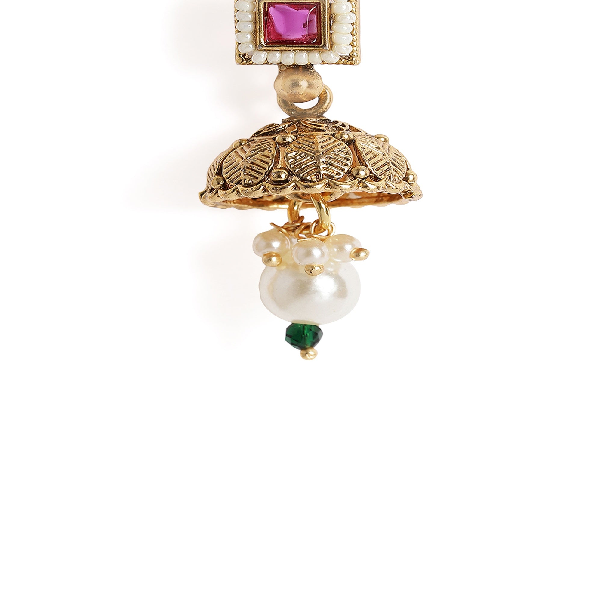 Gold Plated Antique Ruby Green Enamelled Necklace Set