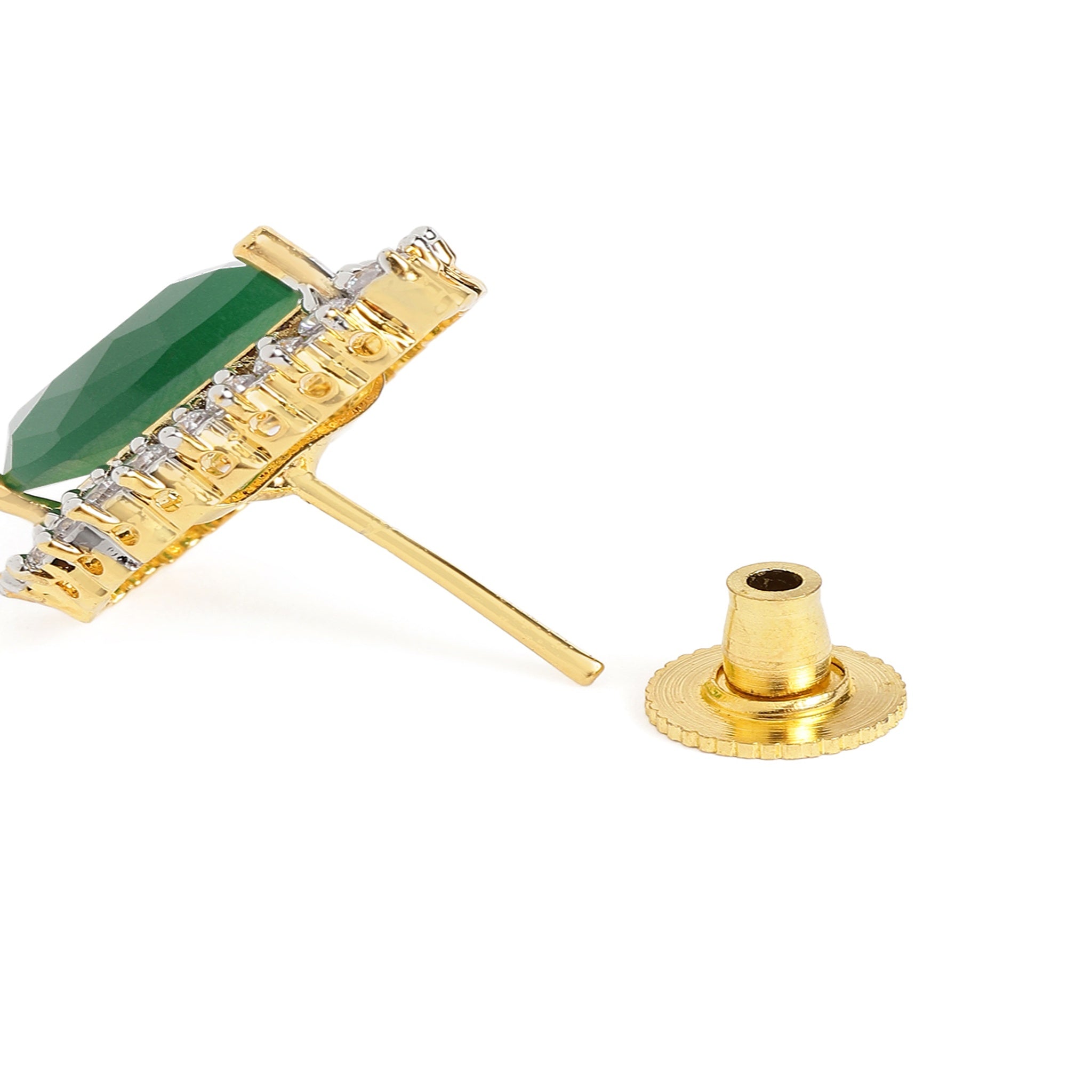 Gold Plated Green Classic Stud Earrings