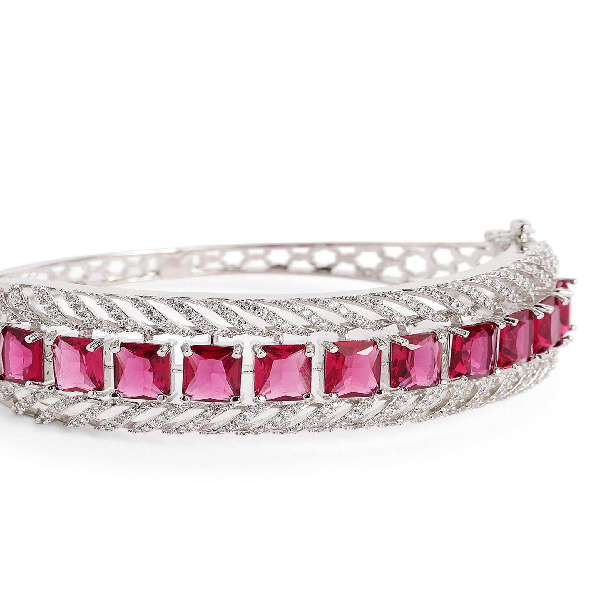 Cubic Zirconia Rhodium-Plated Kada Bracelet-Rani