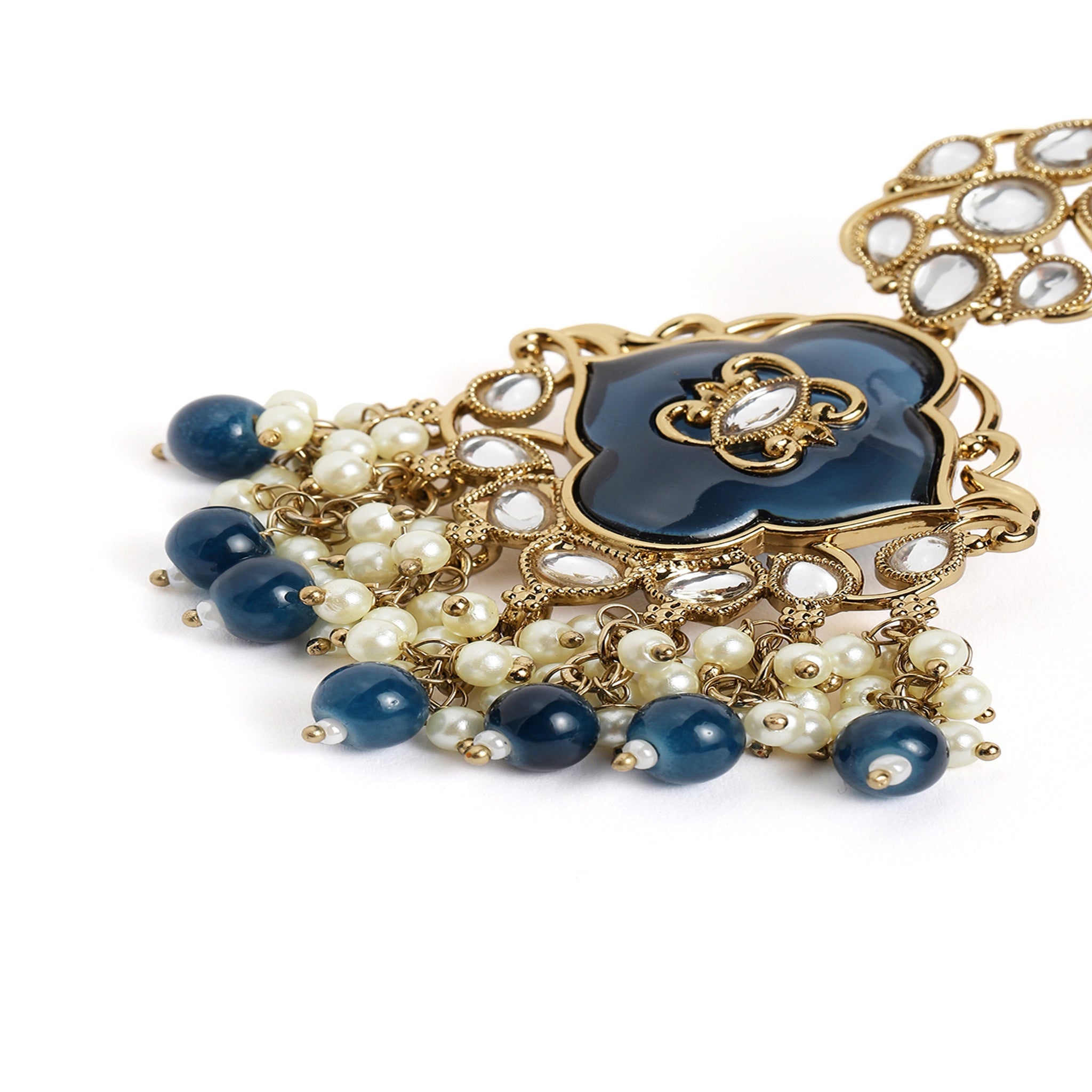 Gold Plated Peacock Blue Classic Earrings