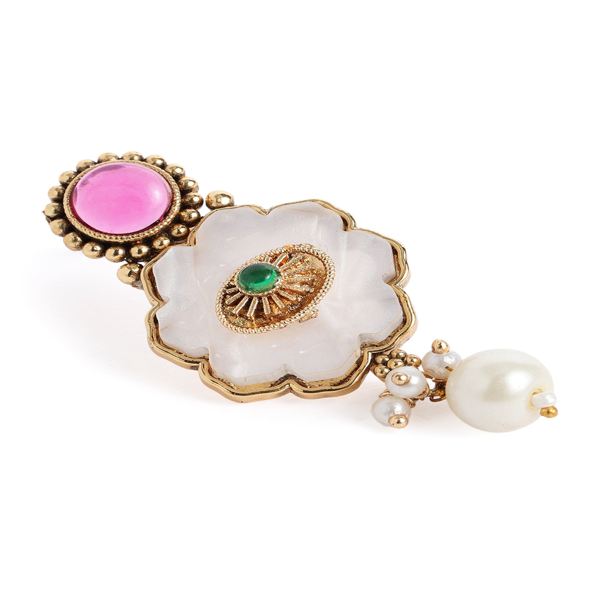 Gold Plated Mother Of Pearl Ruby Green Necklace Set