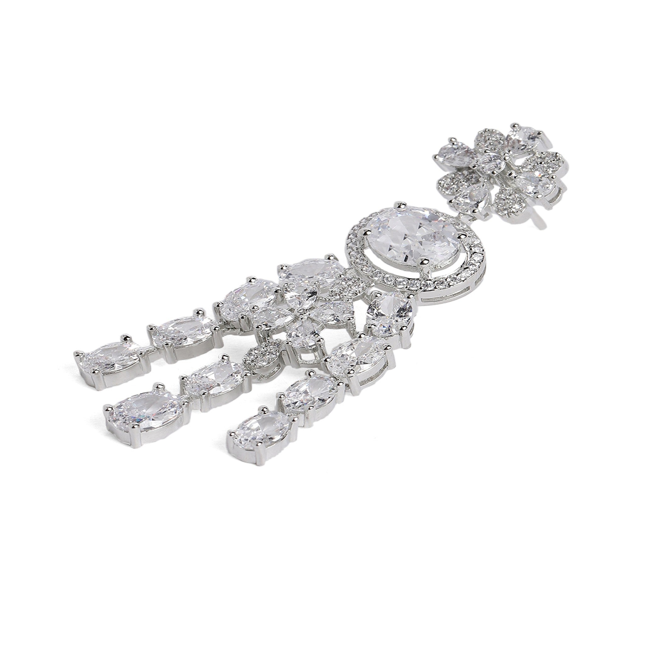 Rhodium-Plated Silver-Toned & White AD-Studded Jewellery Set