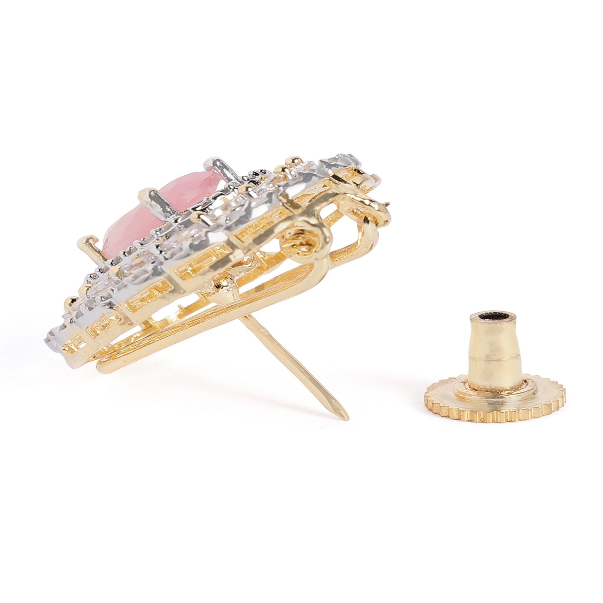 Gold Plated Pink American Diamond Stud Earrings