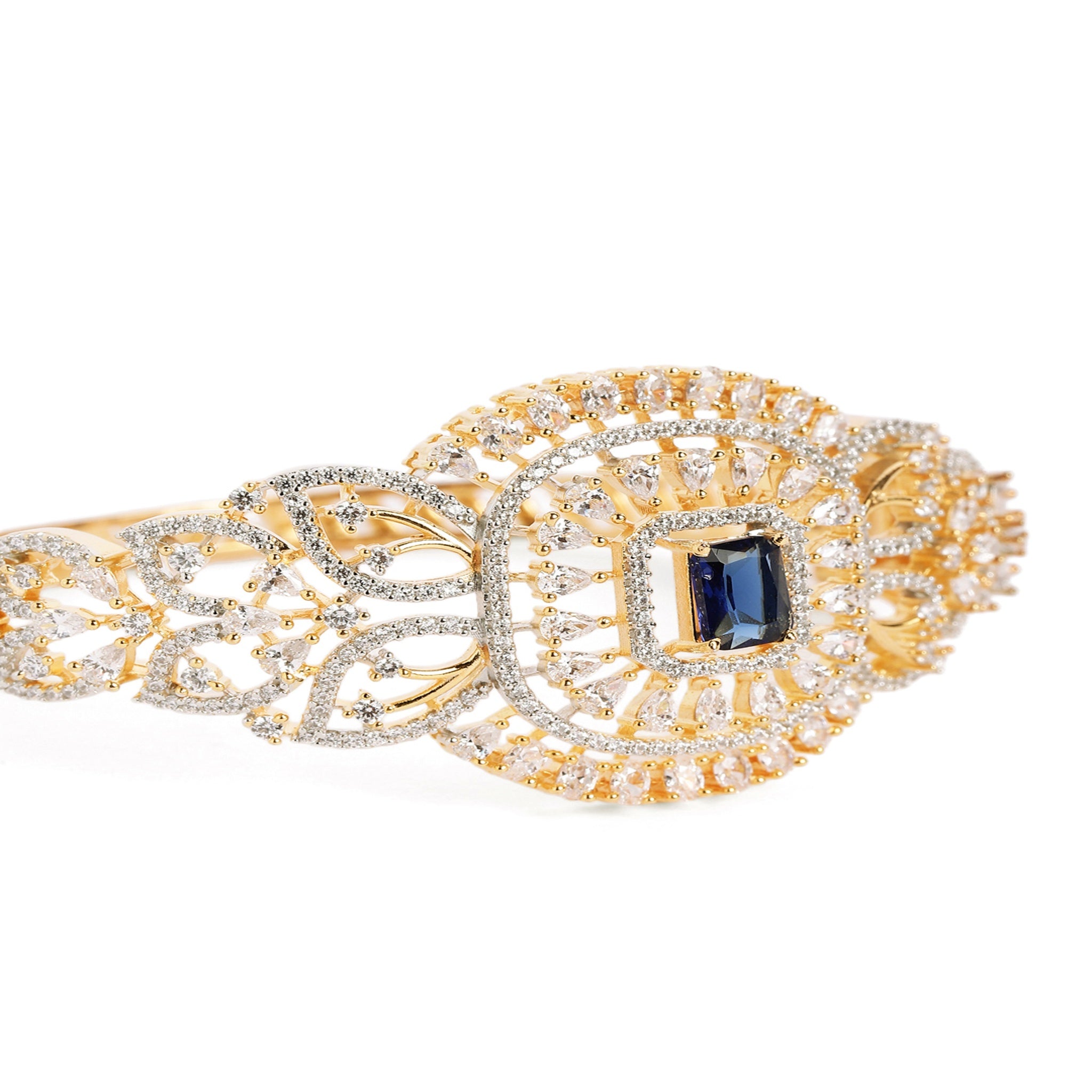 Women Cubic Zirconia Gold-Plated Kada Bracelet-Blue