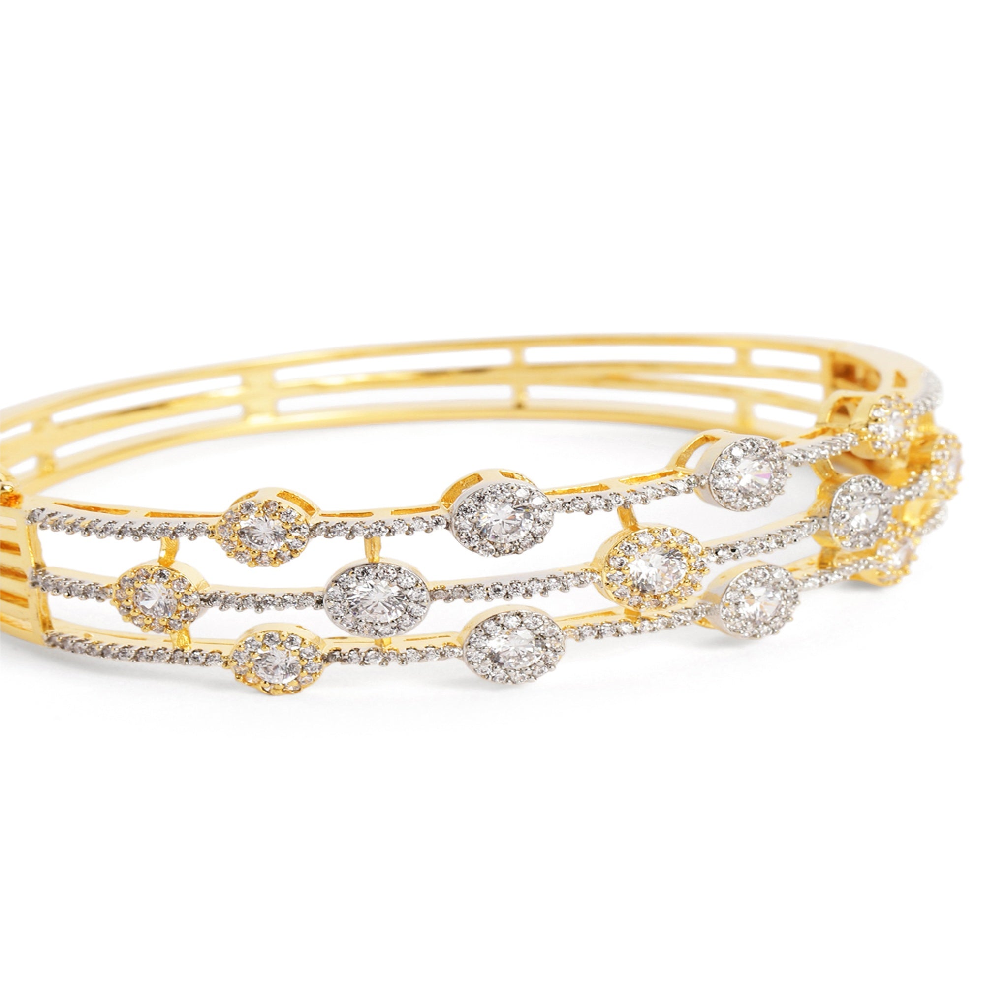 Women Cubic Zirconia Gold-Plated Kada Bracelet-2Tone