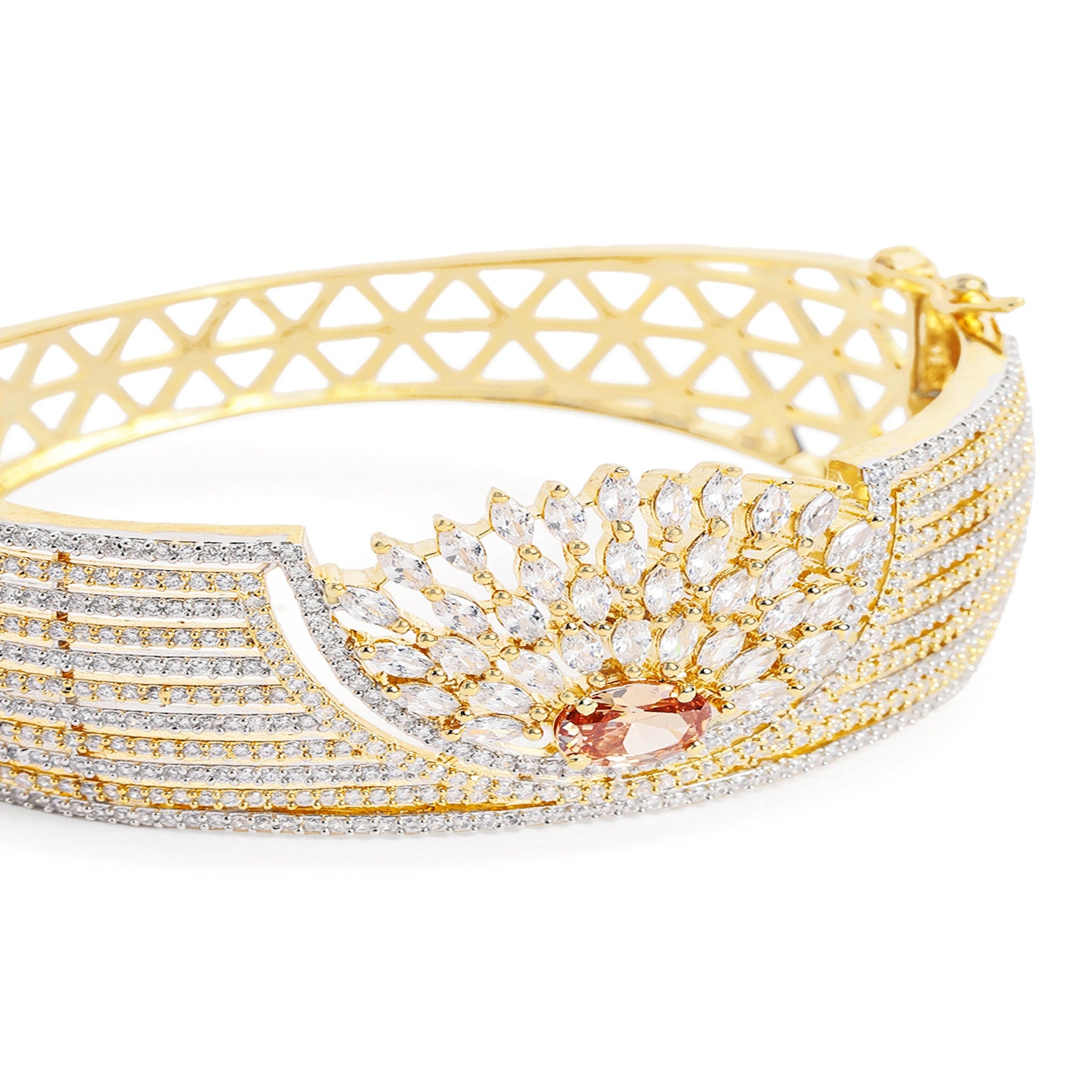 Women Cubic Zirconia Gold-Plated Kada Bracelet-LCT