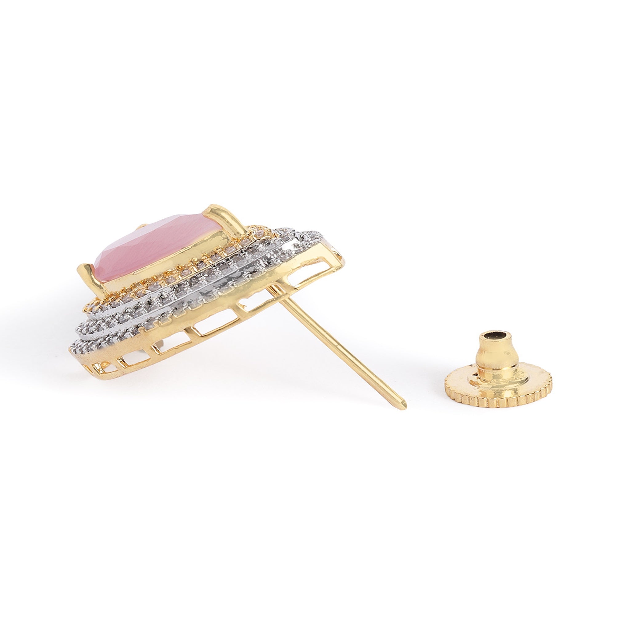 Gold Plated Pink Stud Earrings
