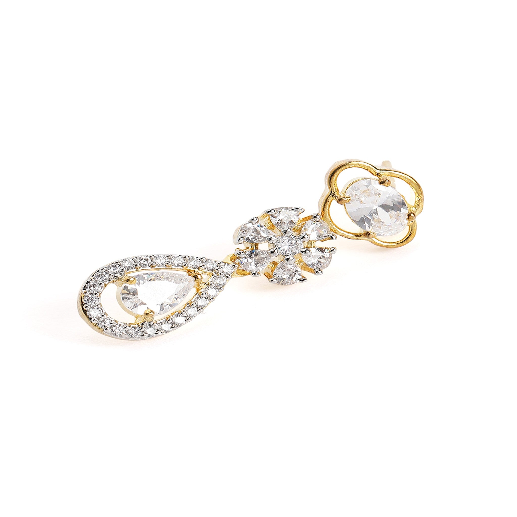 Gold Plated Flower White AD-Studded Jewellery Set
