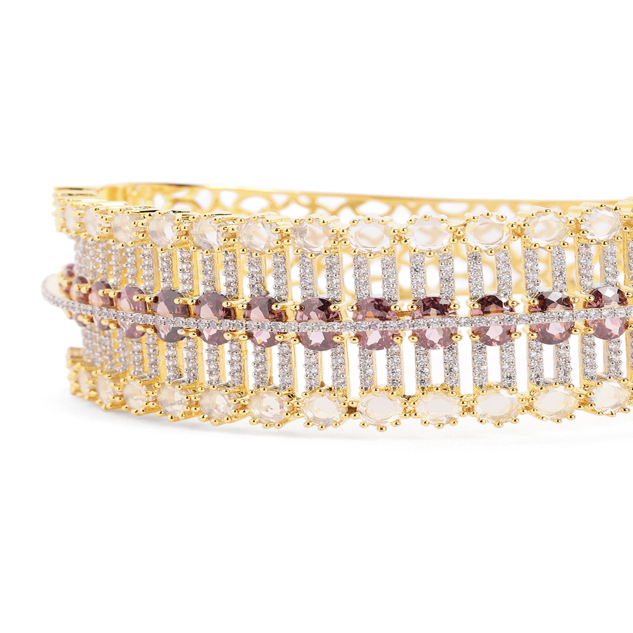 Women Cubic Zirconia Gold-Plated Kada Bracelet-Purple