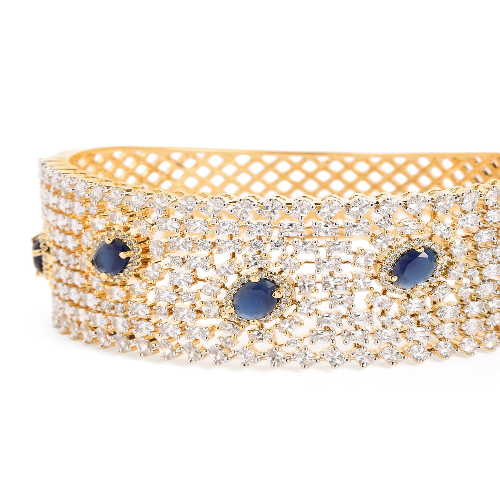 Women Cubic Zirconia Gold-Plated Kada Bracelet-Blue