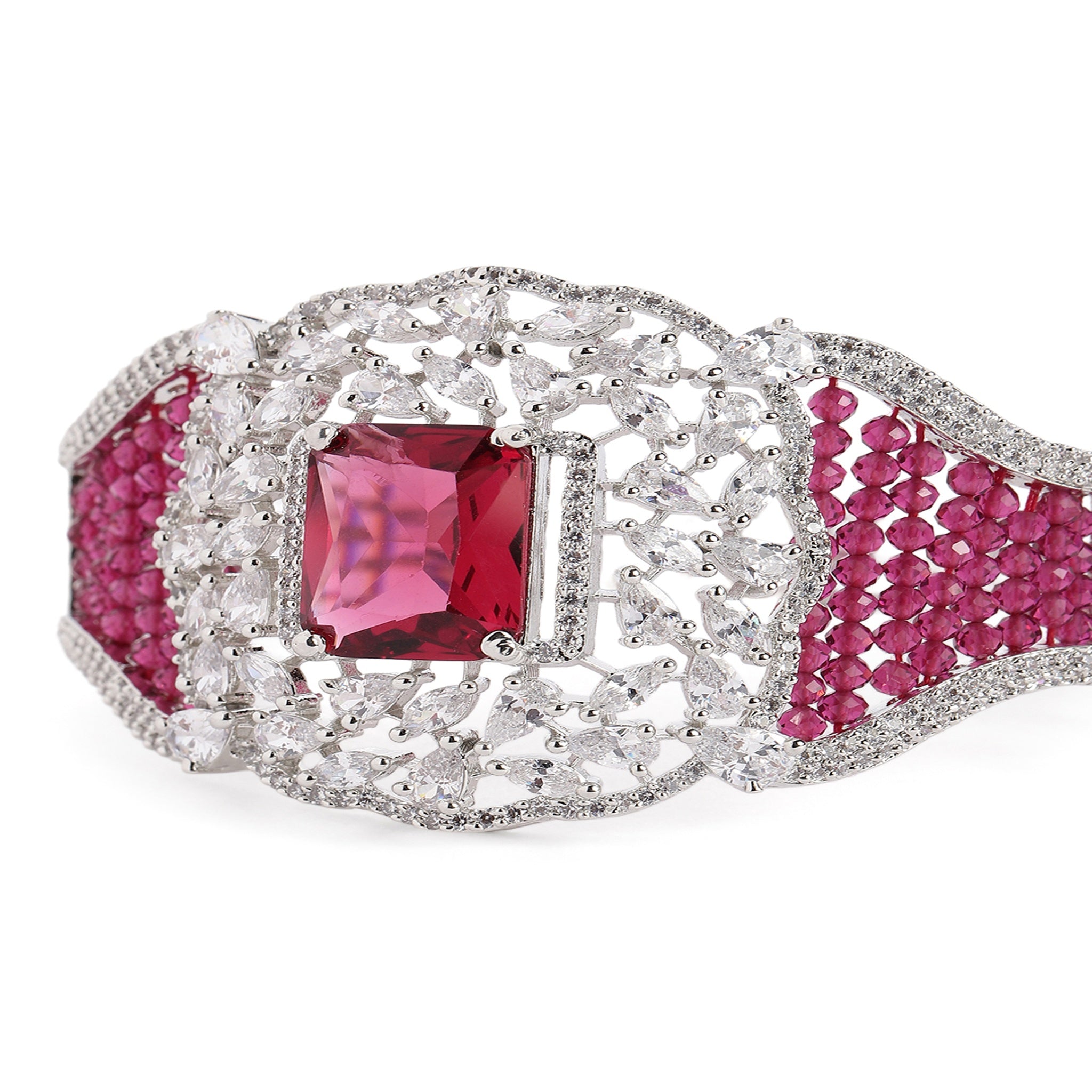 Women Cubic Zirconia Rhodium-Plated Kada Bracelet-Rani