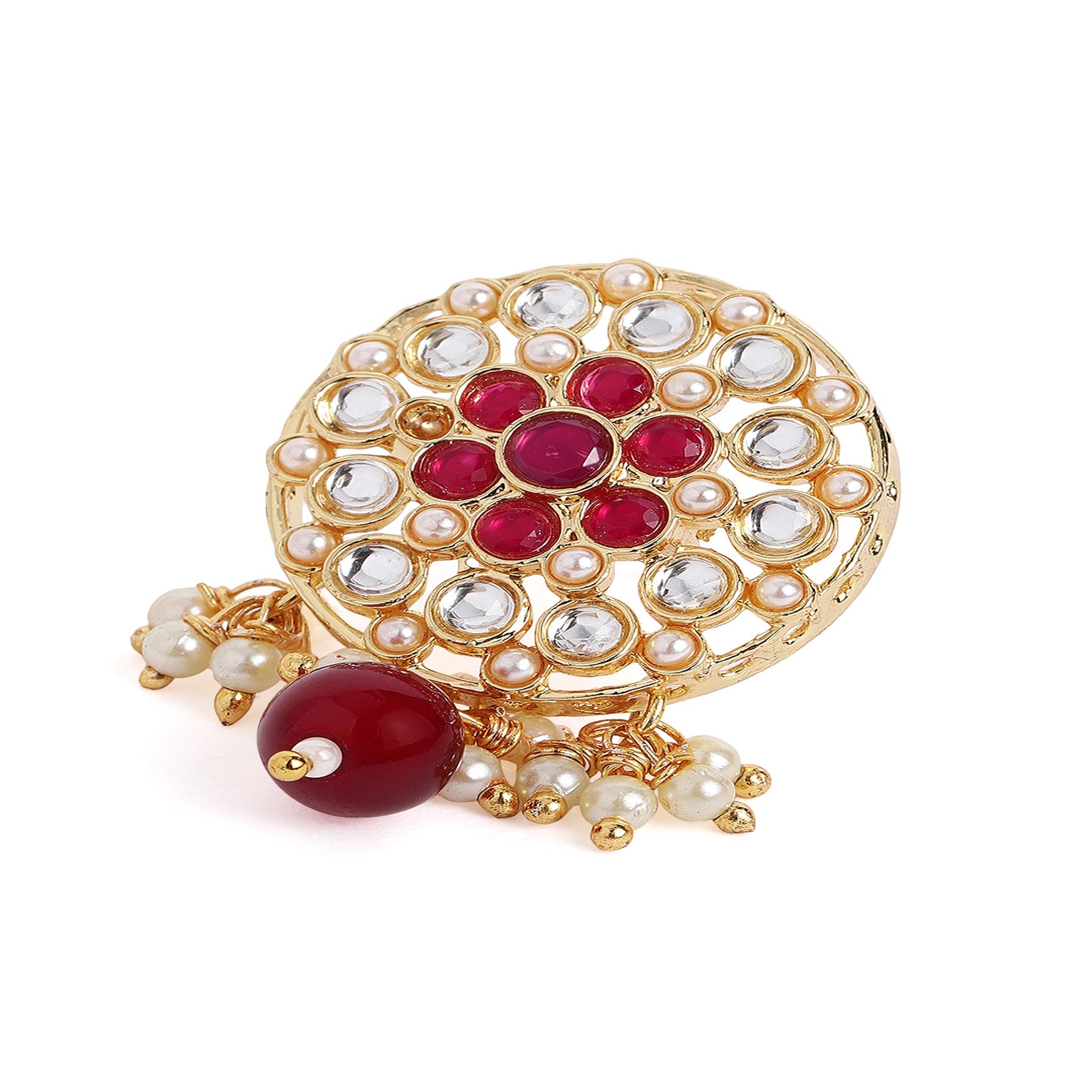 Gold Plated White Ruby Beaded Mala Necklace Set