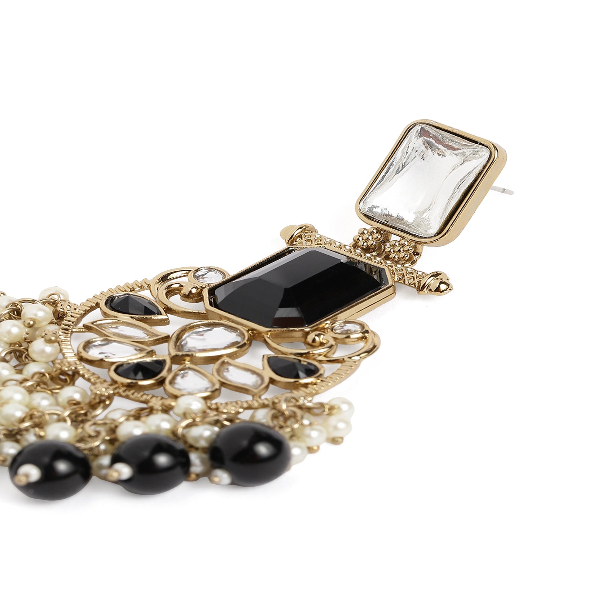 Gold Plated Black Chandbali Earrings