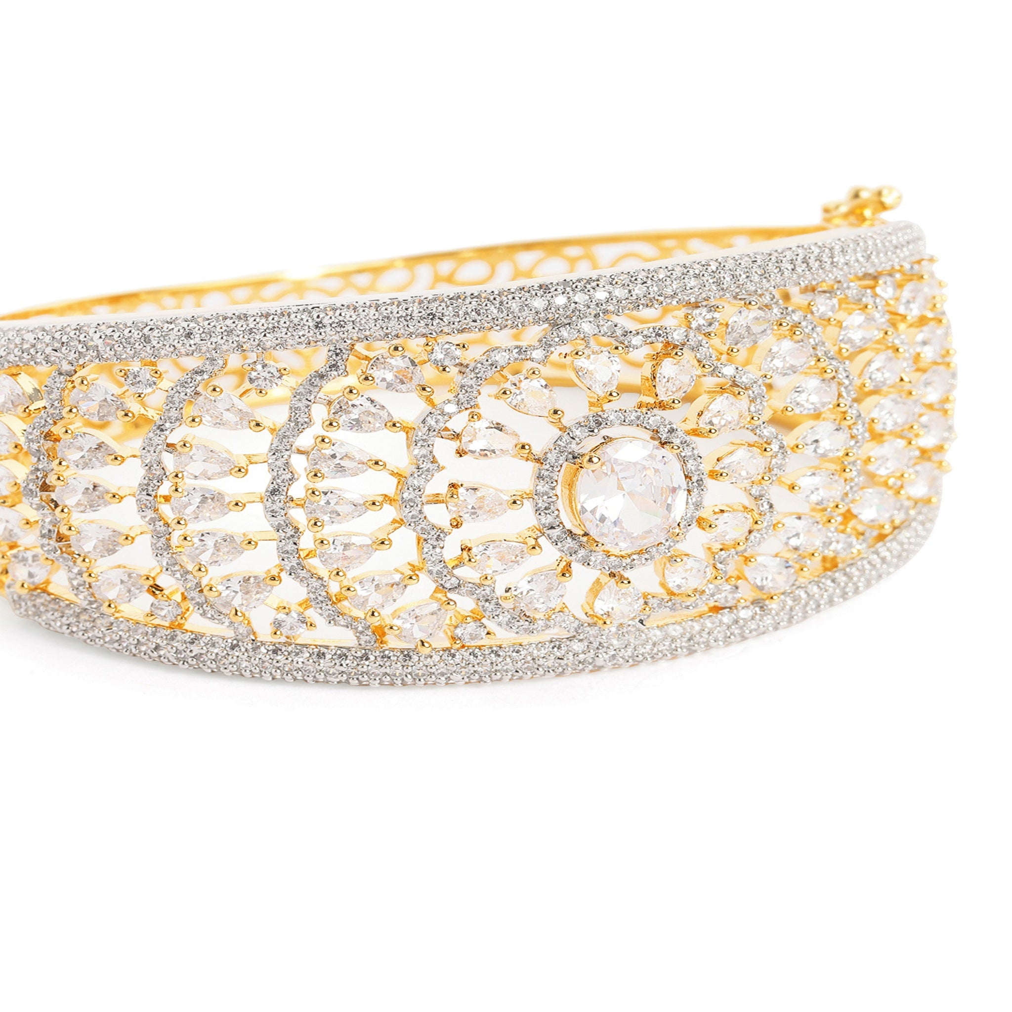 Women Cubic Zirconia Gold-Plated Kada Bracelet-White
