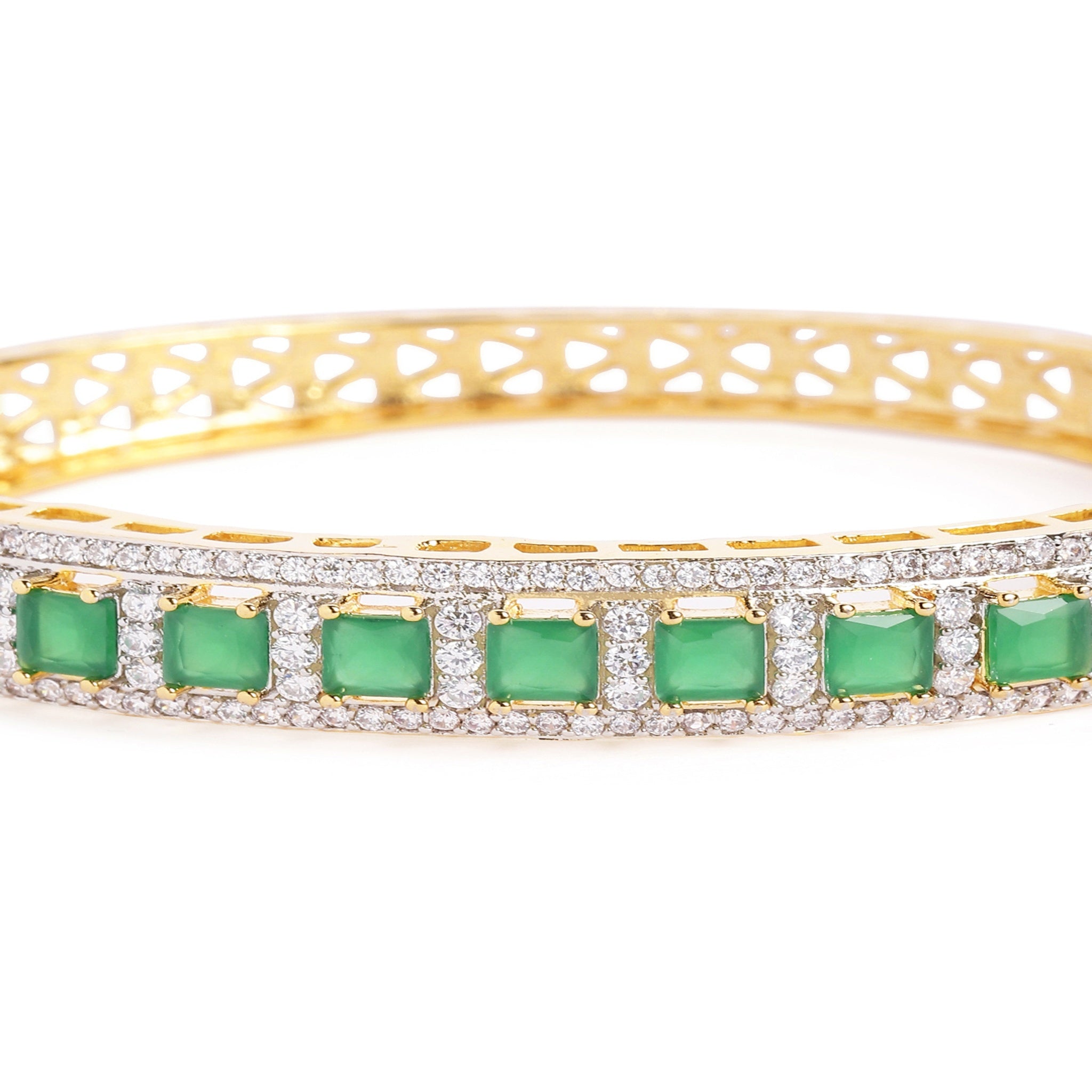Women Cubic Zirconia Gold-Plated Kada Bracelet Green-Green