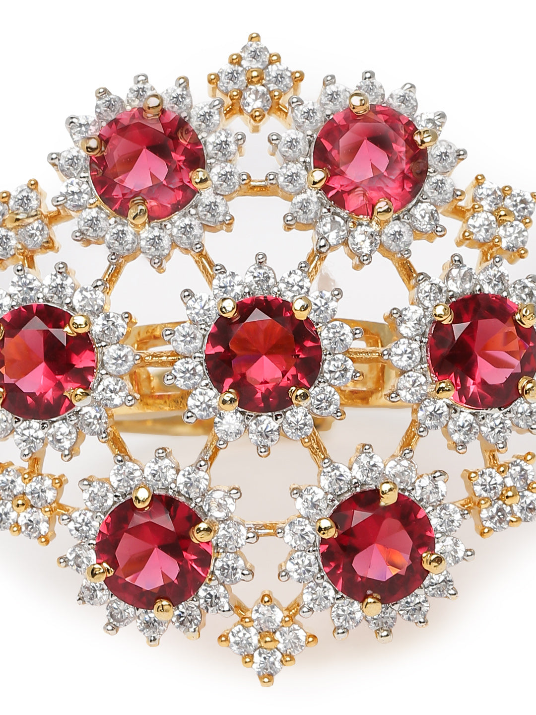 Lavish Giftz Gold Plated Adjustable Ruby Cubic Zirconia Classic Statement Ring