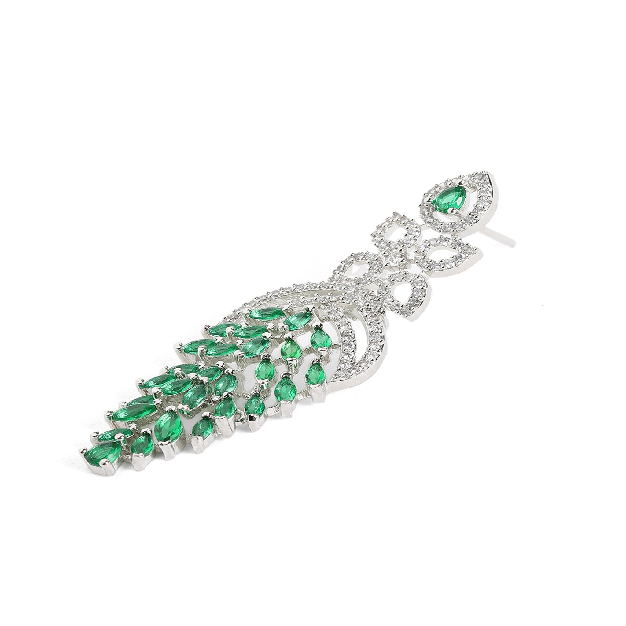 Rhodium-Plated White & Green AD-Studded Jewellery Set