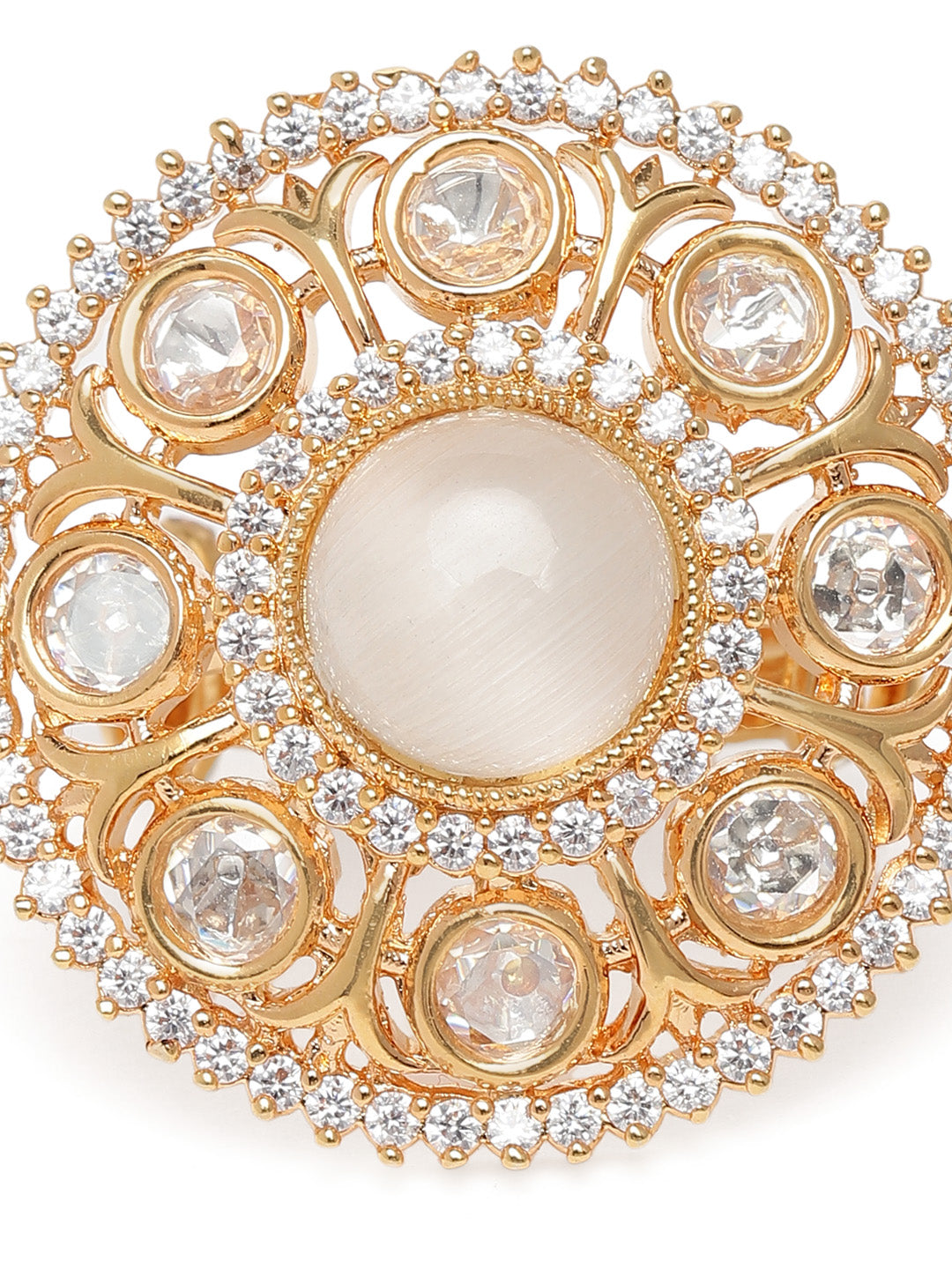 Lavish Giftz Gold-Plated Classic Kundan Adjustable Kundan Stone Studded Handcrafted Finger Ring