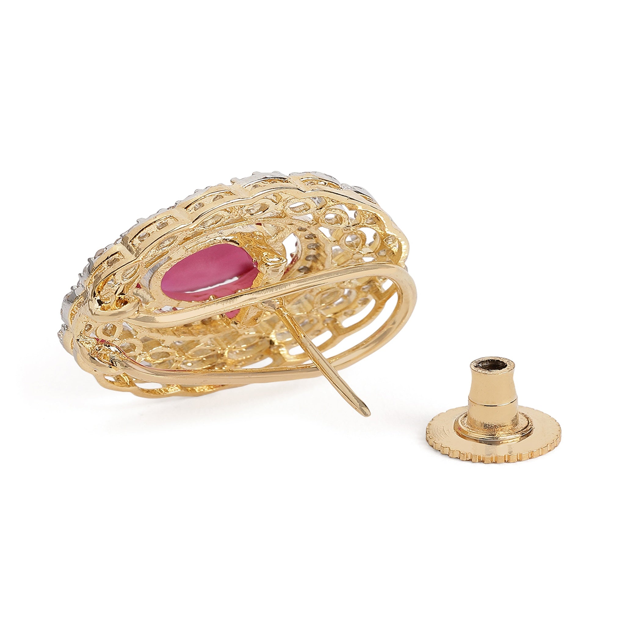 Gold Plated Ruby American Diamond Stud Earrings