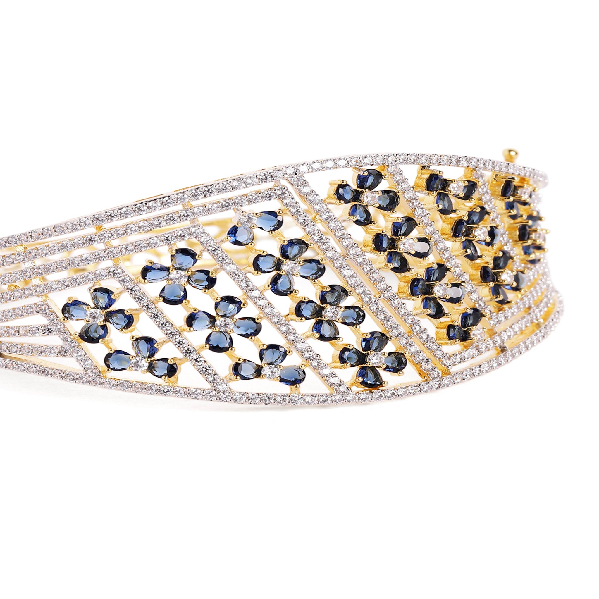 Women Cubic Zirconia Gold-Plated Kada Bracelet Blue-Blue