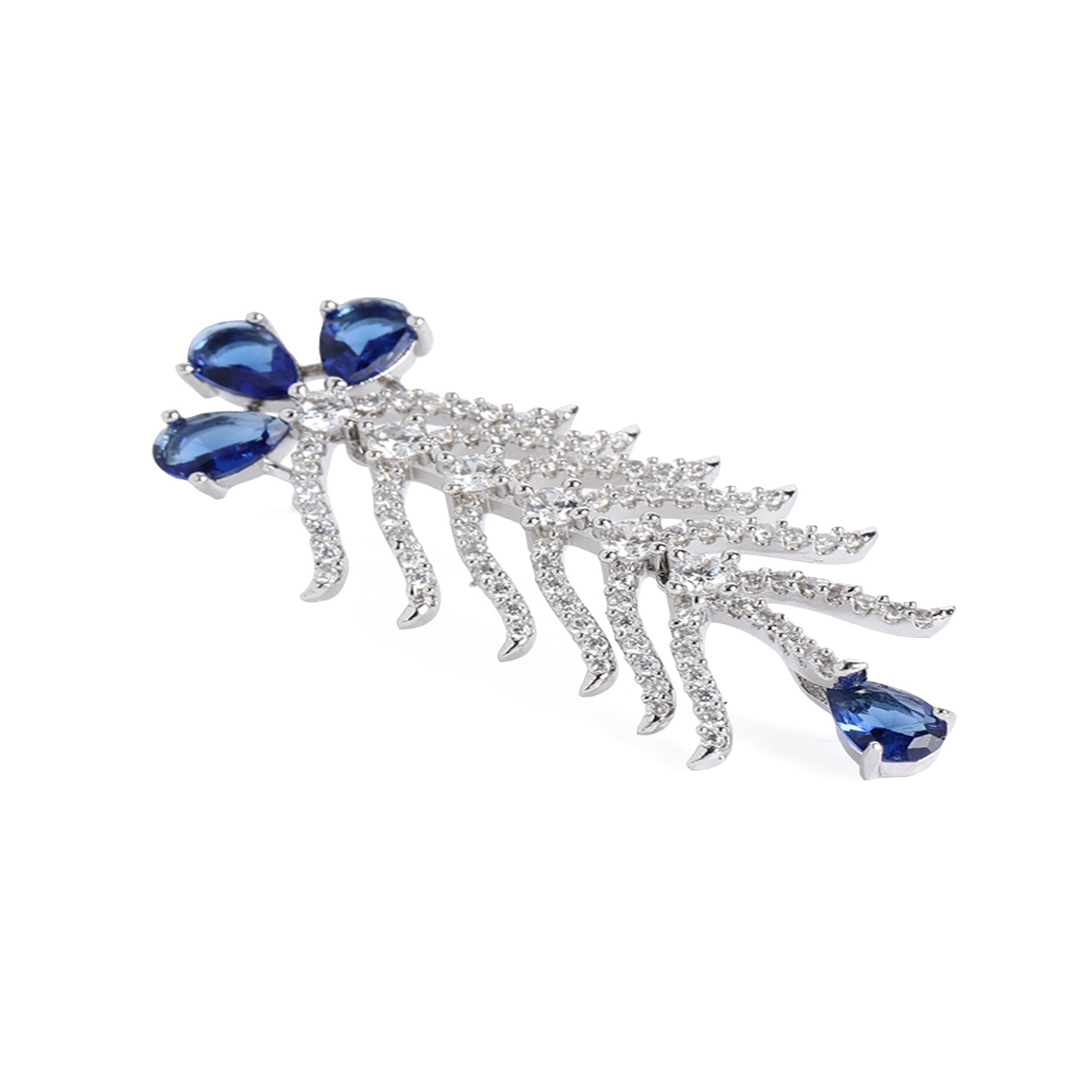 Rhodium-Plated White & Blue AD-Studded Jewellery Set