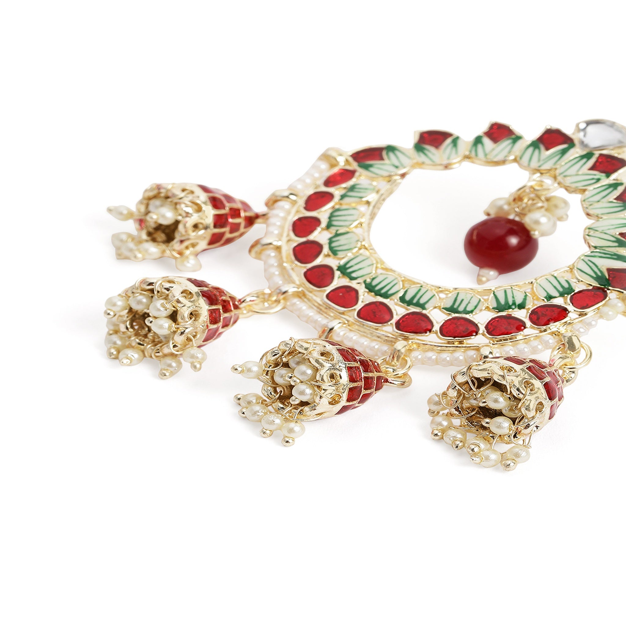 Classic Maroon Green Gold-Plated Cresent Shaped Drop Earrings