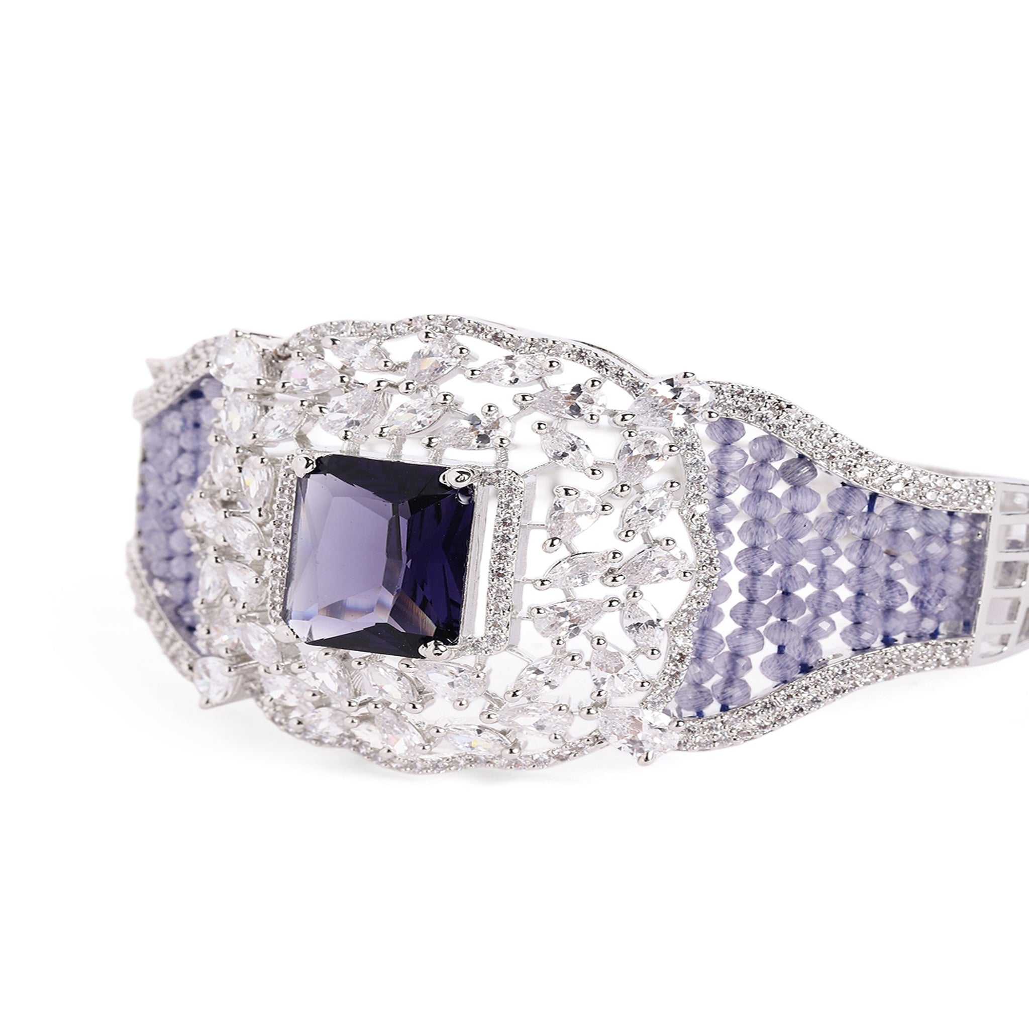 Women Cubic Zirconia Rhodium-Plated Kada Bracelet-Purple