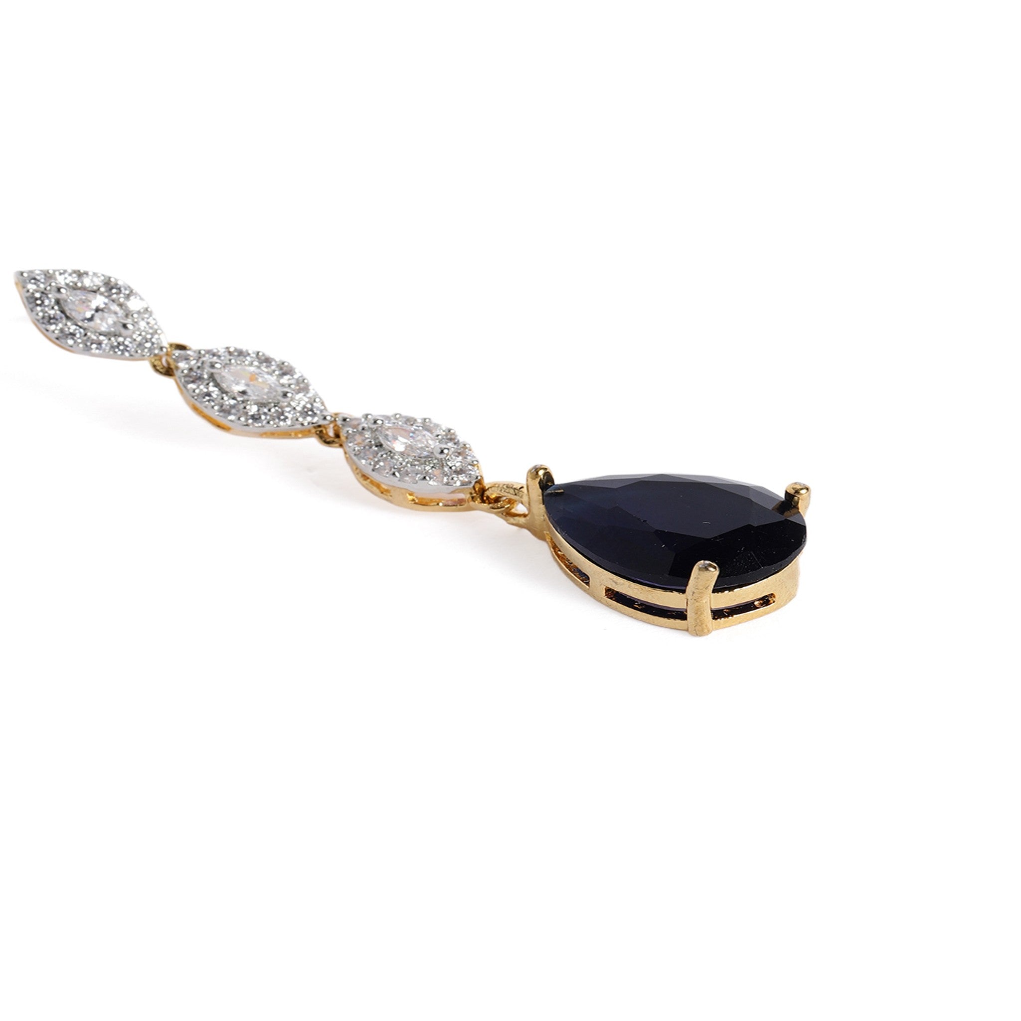 Gold Plated AD-Studded Navy Blue Jewellery Set