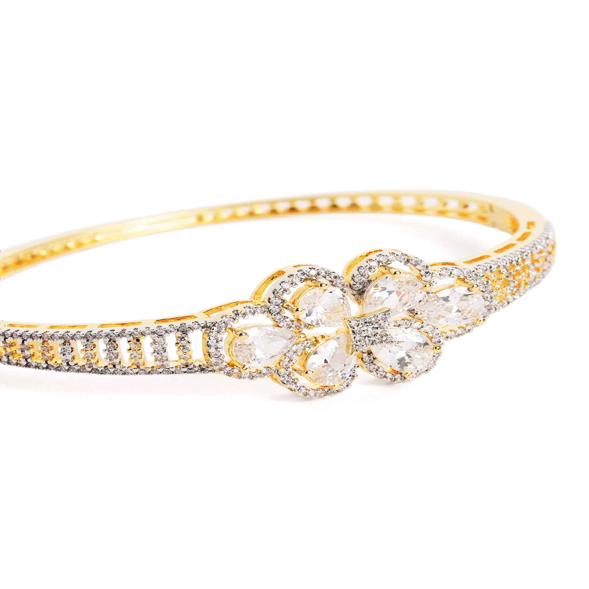 Women Cubic Zirconia Gold-Plated Kada Bracelet-White