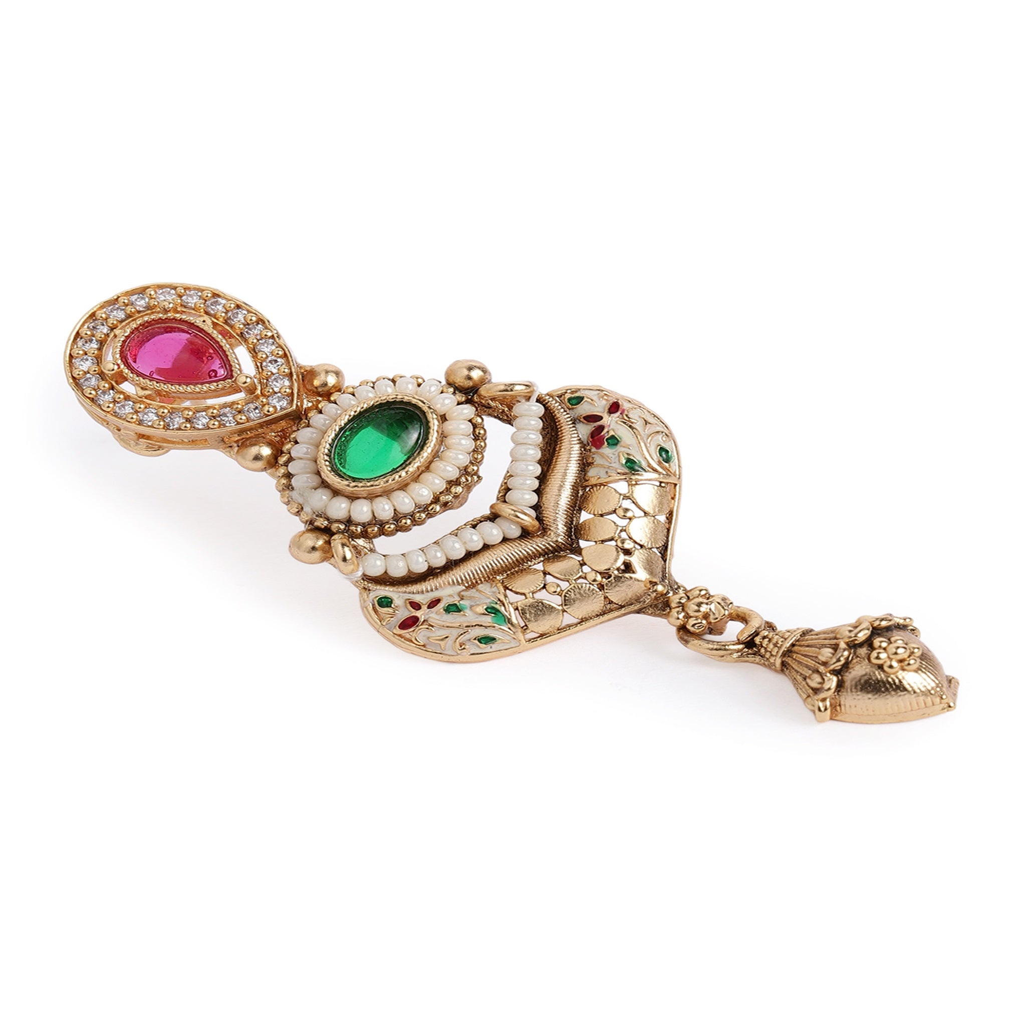 Gold-Plated Meenakari Antique Stones & Beads Studded Jewellery Set