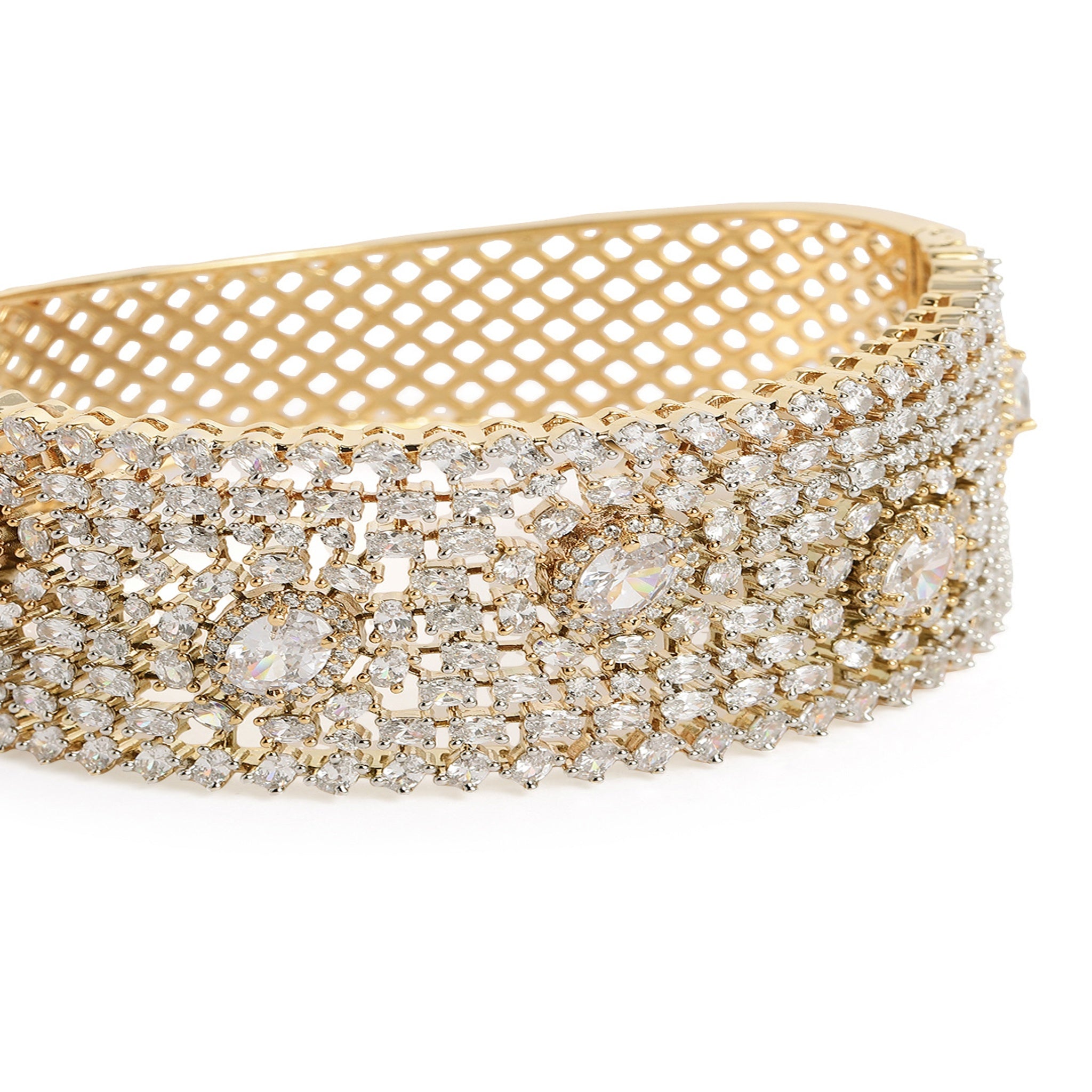 Women Cubic Zirconia Gold-Plated Kada Bracelet-White