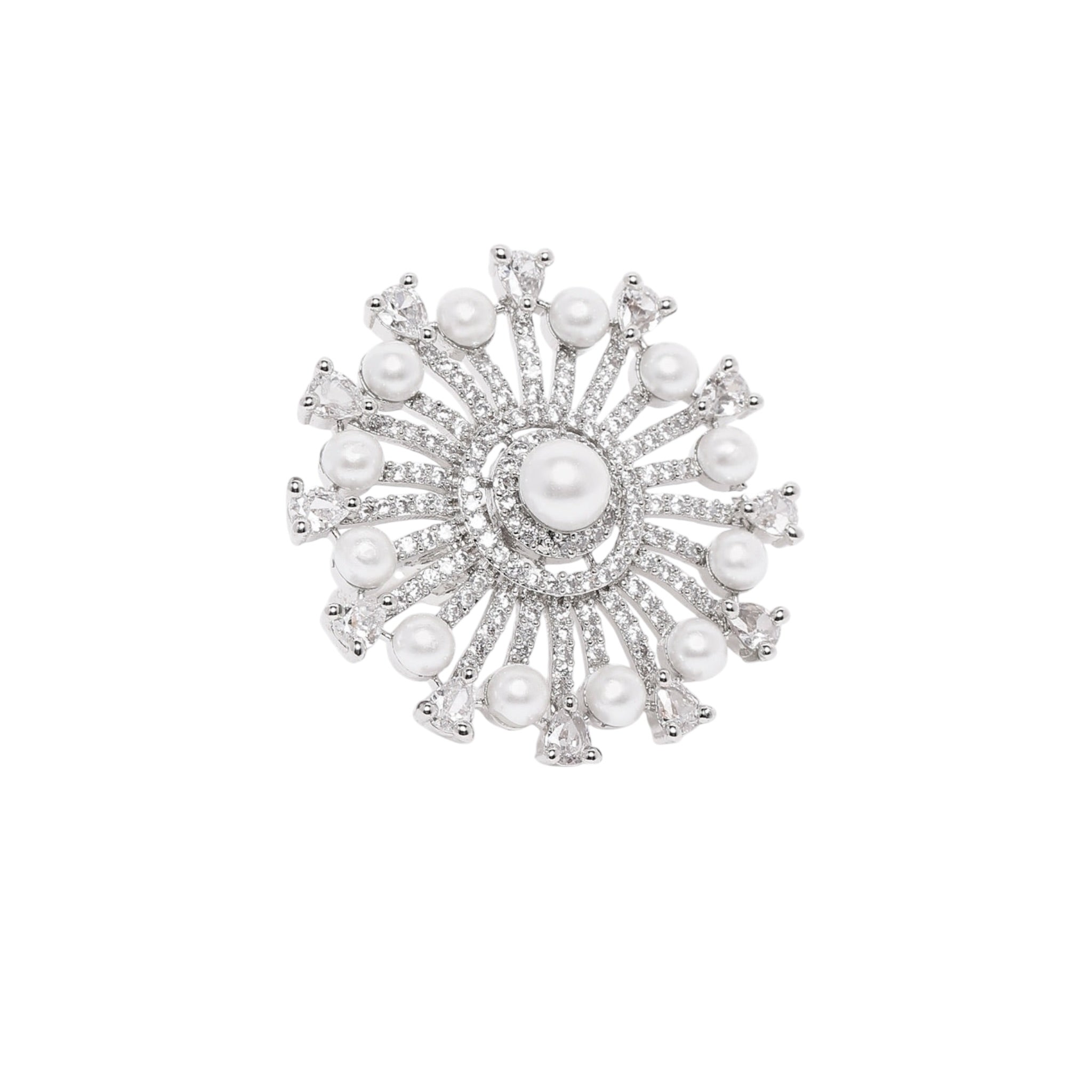 Lavish Giftz Elegant Cubic Zirconia Adjustable Ring with Pearls and Rhodium Plating