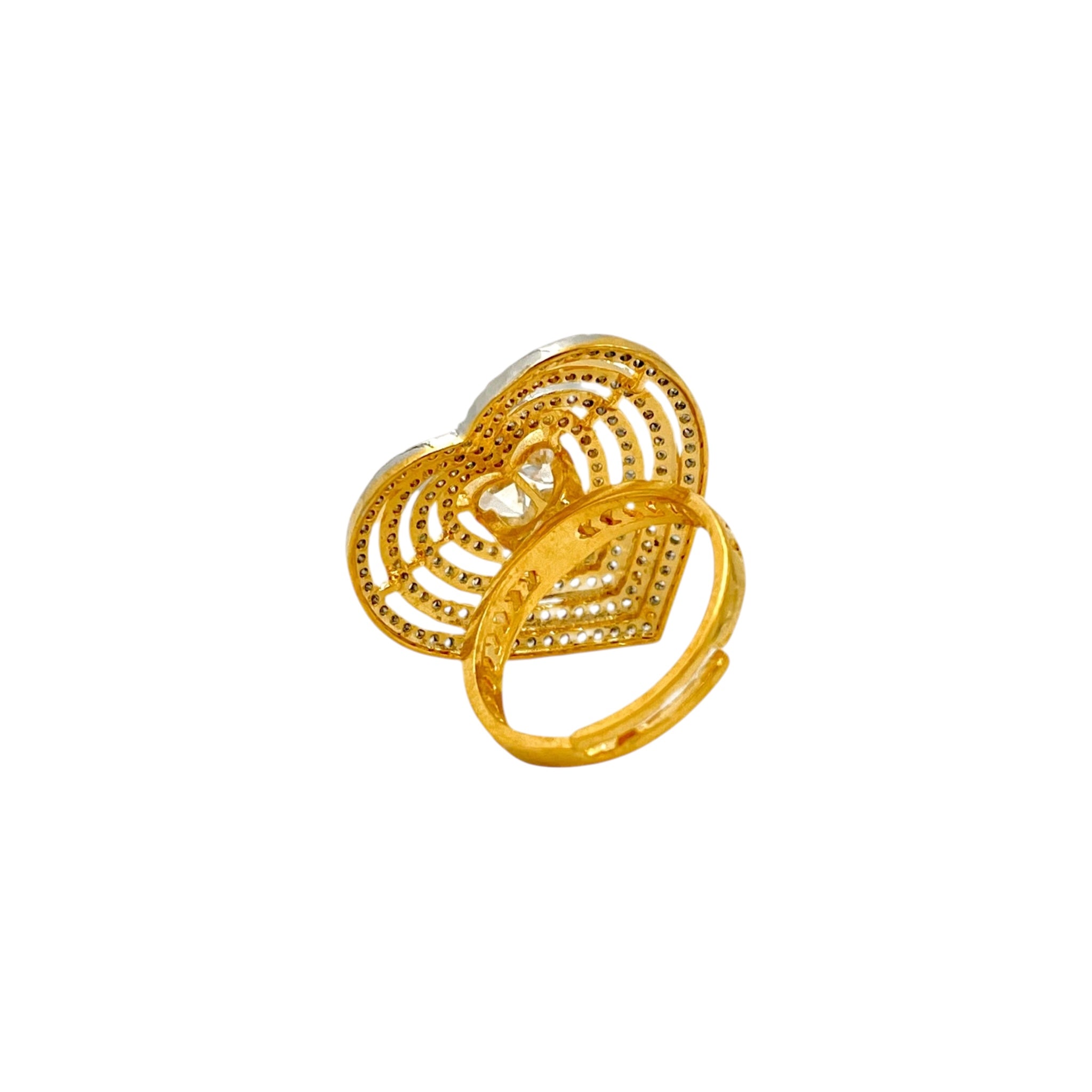 Lavish Giftz Heart-Shaped American Diamond Adjustable Ring with Two-Tone Rhodium Plating
