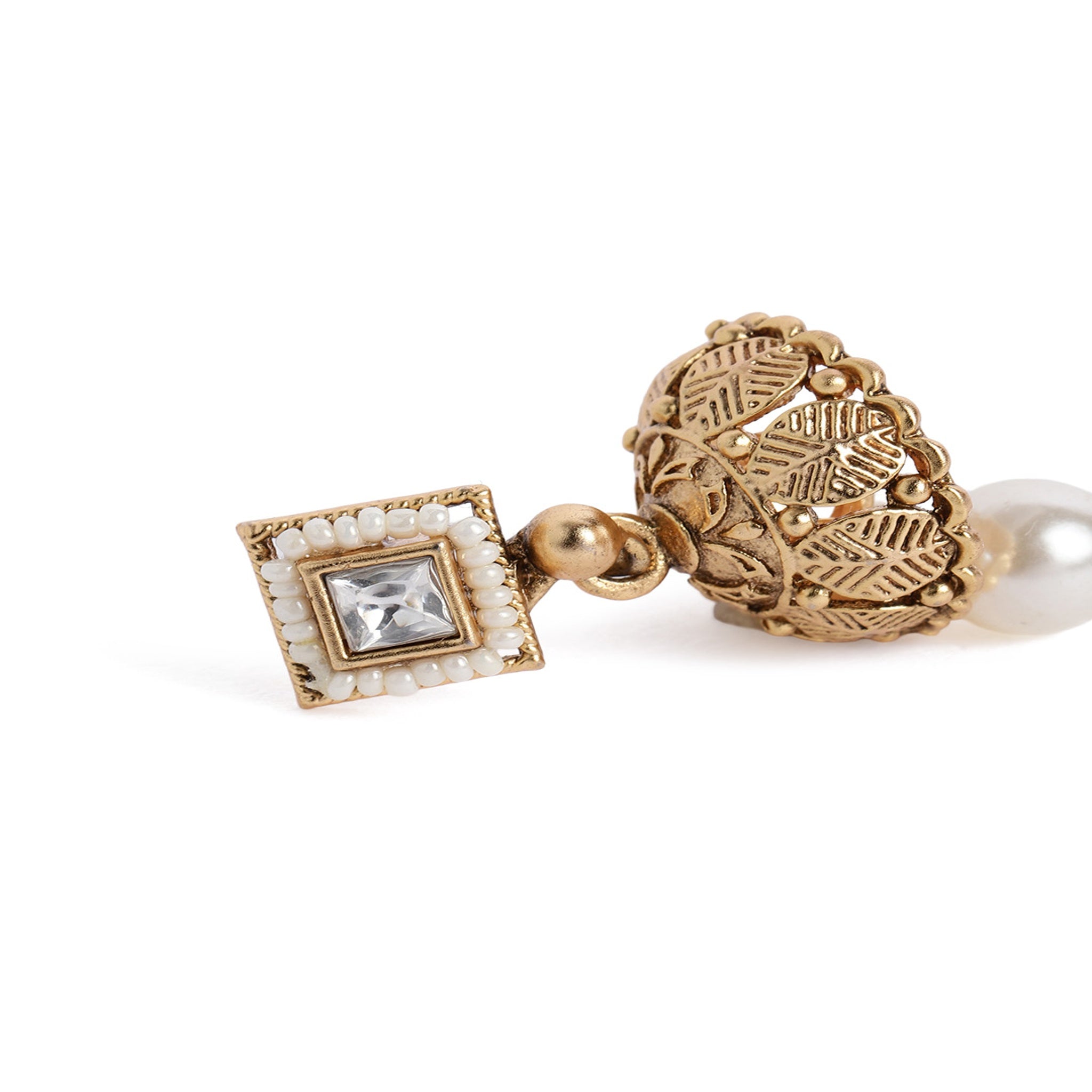 Gold Plated Antique White Enamelled Necklace Set