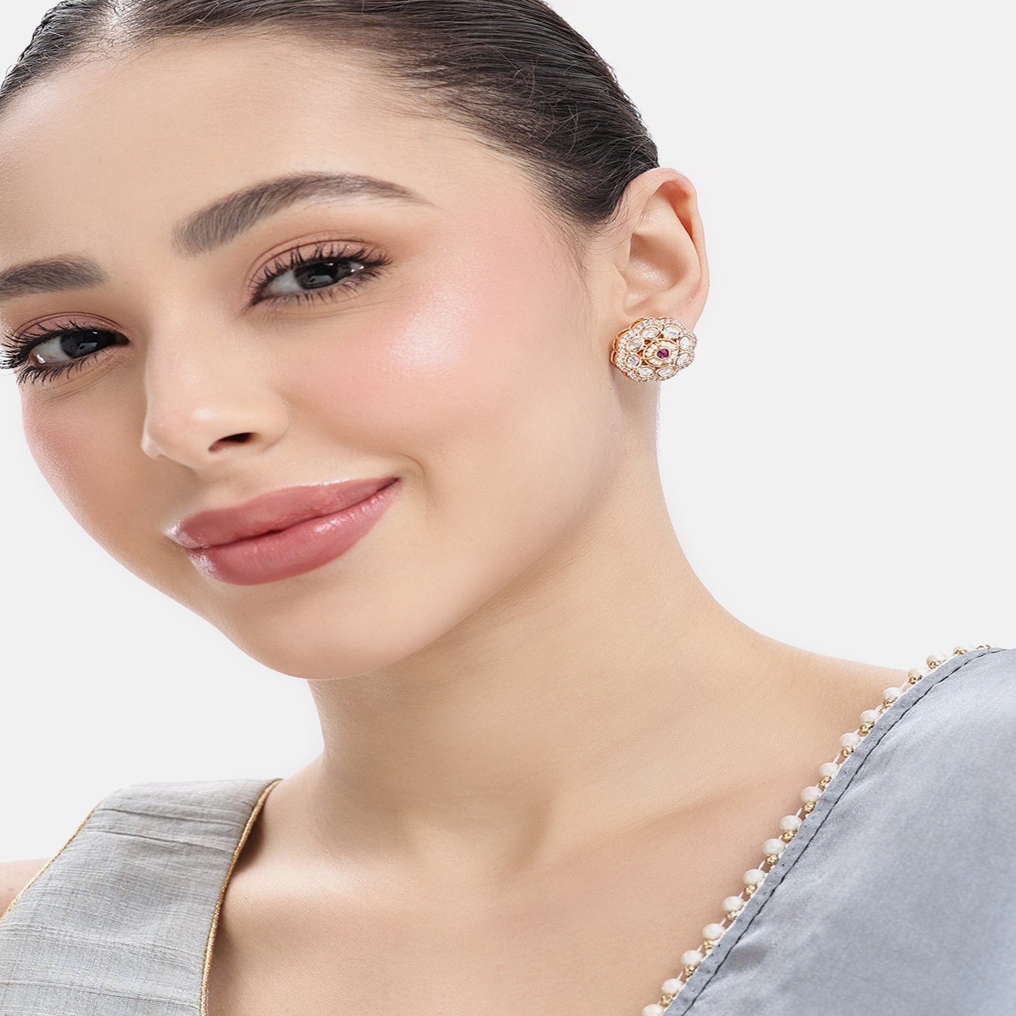 Gold-Plated Ruby Classic Kundan Studs