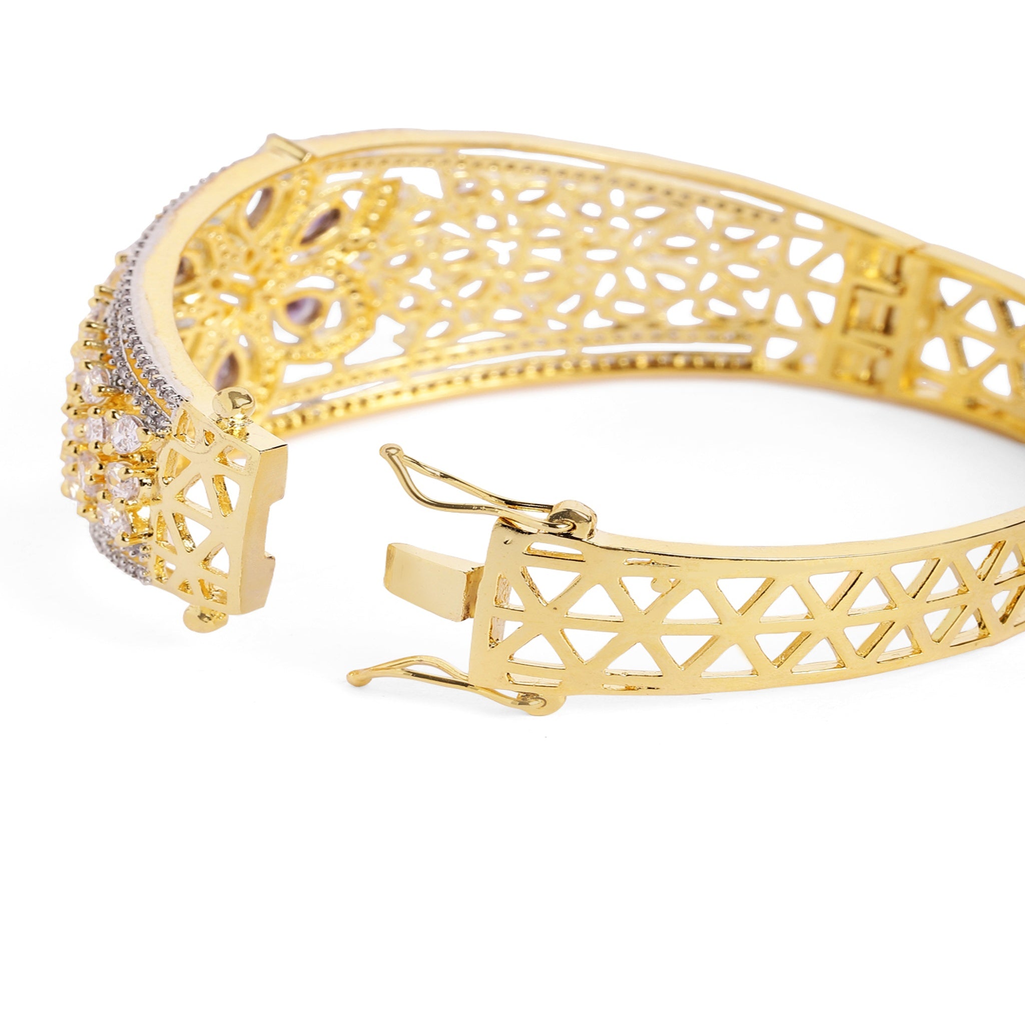 Women Cubic Zirconia Gold-Plated Kada Bracelet-Purple