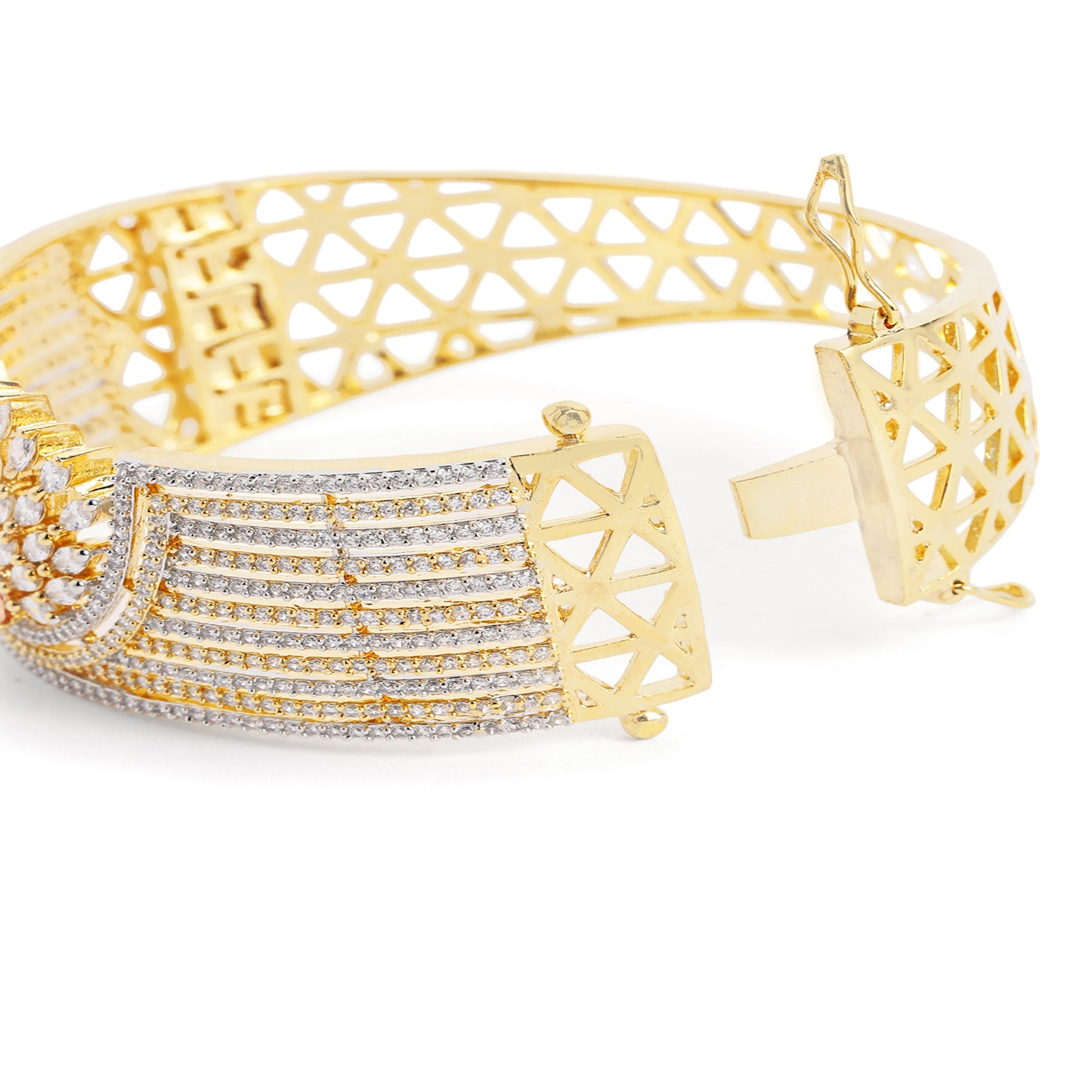 Women Cubic Zirconia Gold-Plated Kada Bracelet-LCT
