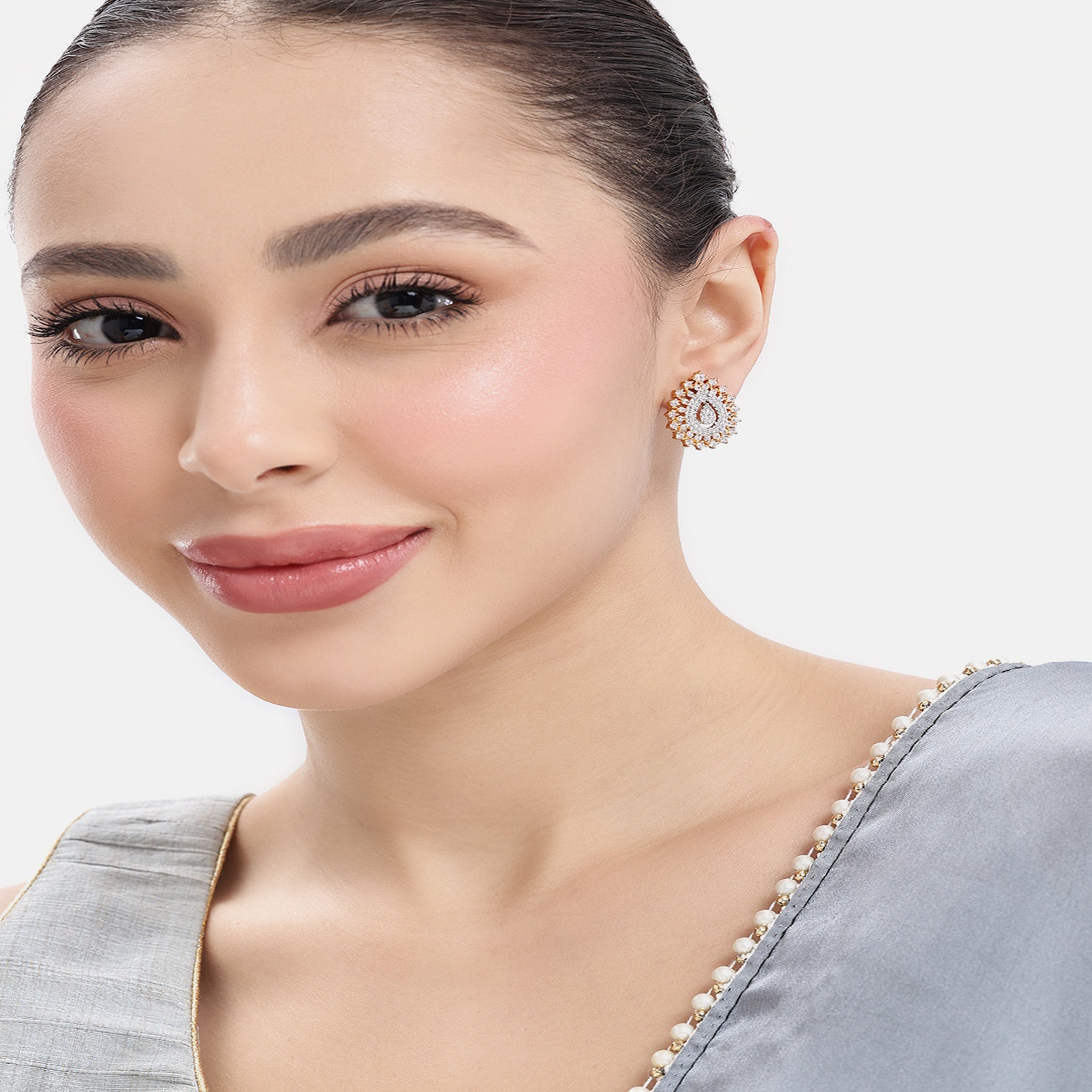 Gold Plated American Diamond Classic Delicate Tops Studs