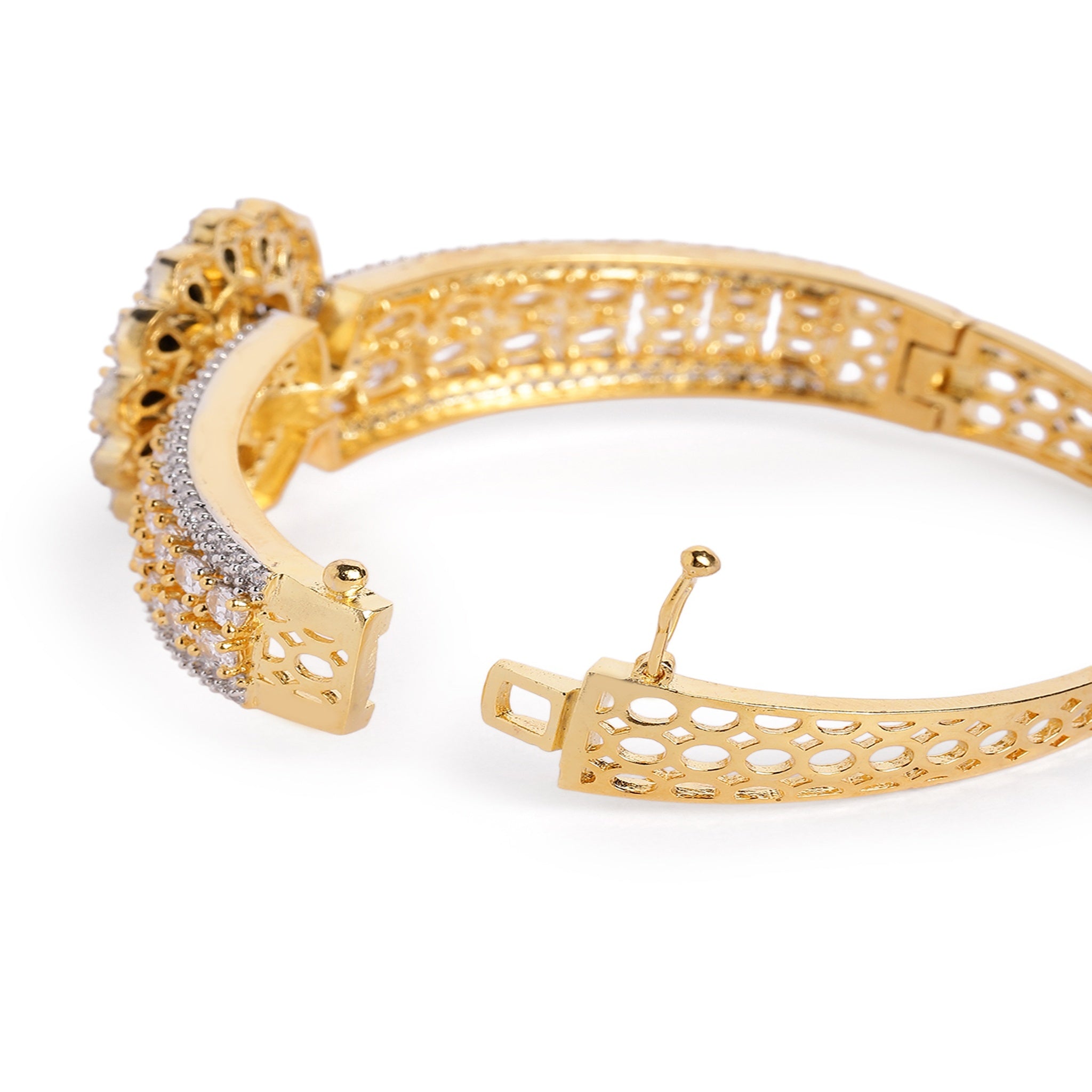 Women Cubic Zirconia Handcrafted Gold-Plated Kada Bracelet-Black
