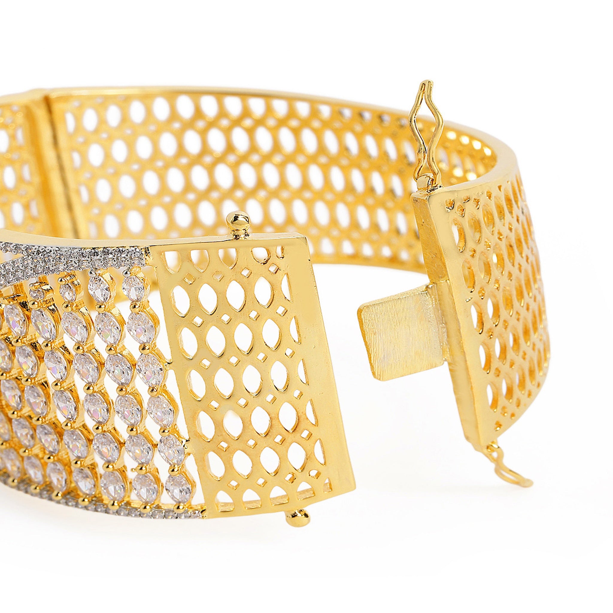 Women Cubic Zirconia Gold-Plated Kada Bracelet 2Tone-2Tone