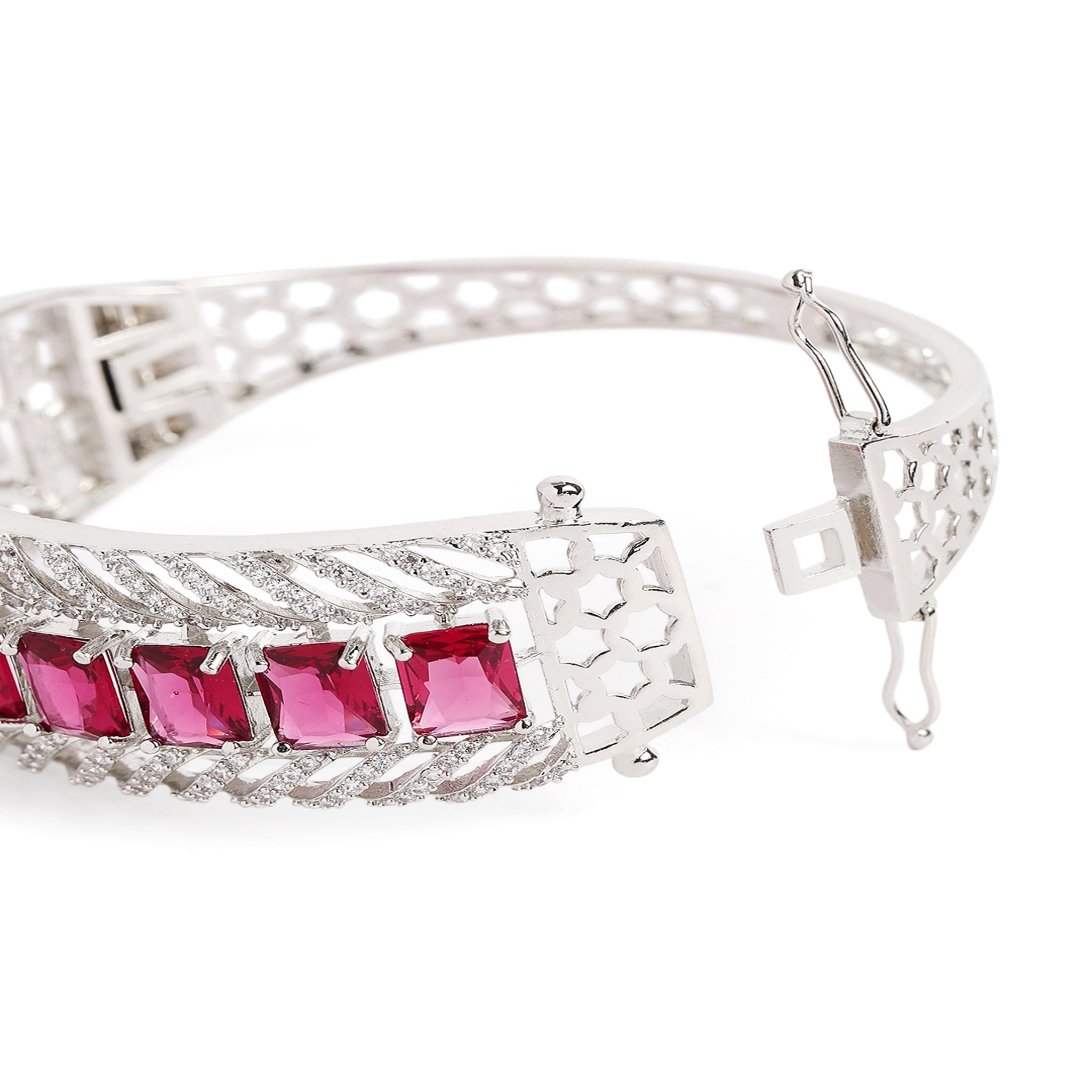 Cubic Zirconia Rhodium-Plated Kada Bracelet-Rani
