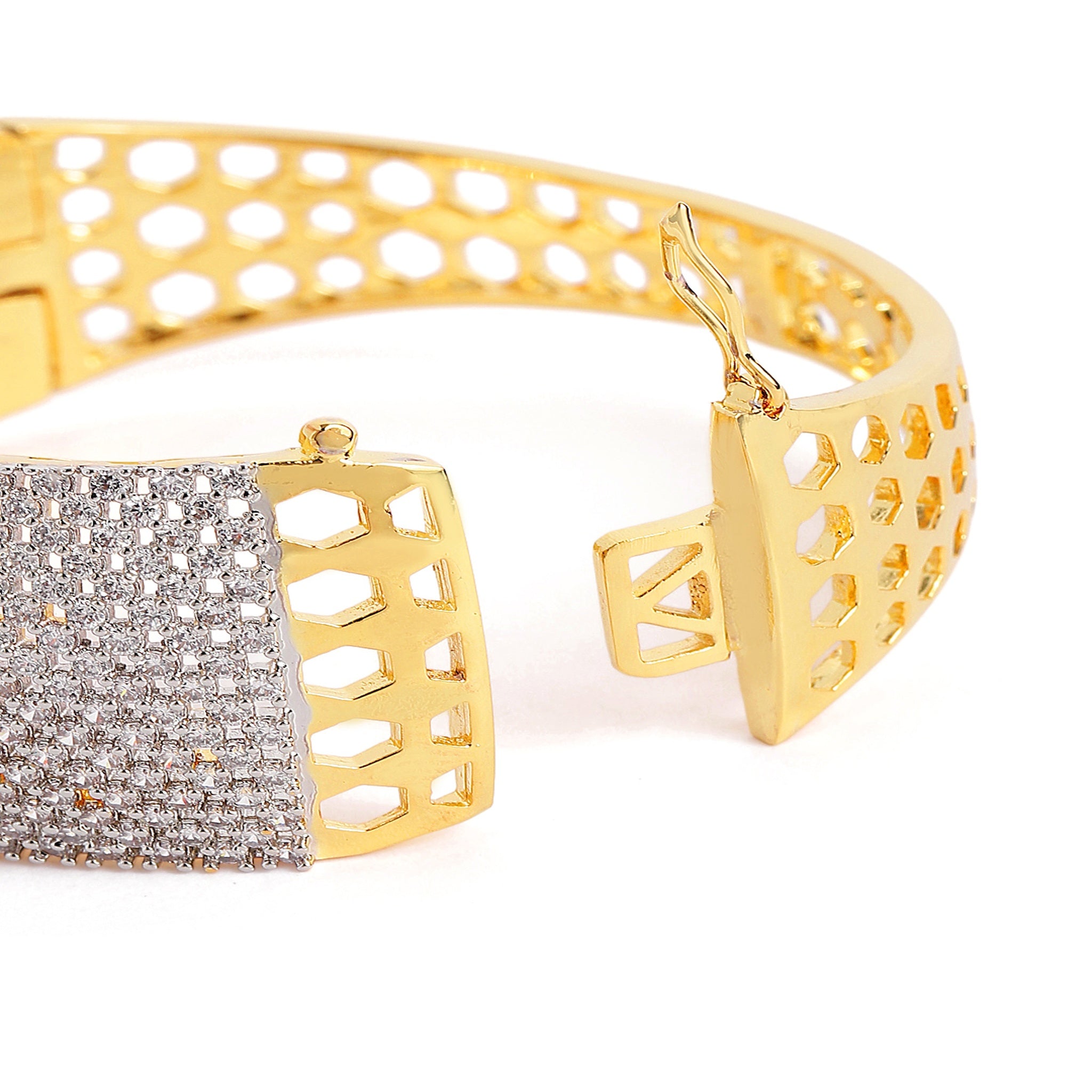 Women Cubic Zirconia Gold-Plated Kada Bracelet-2Tone