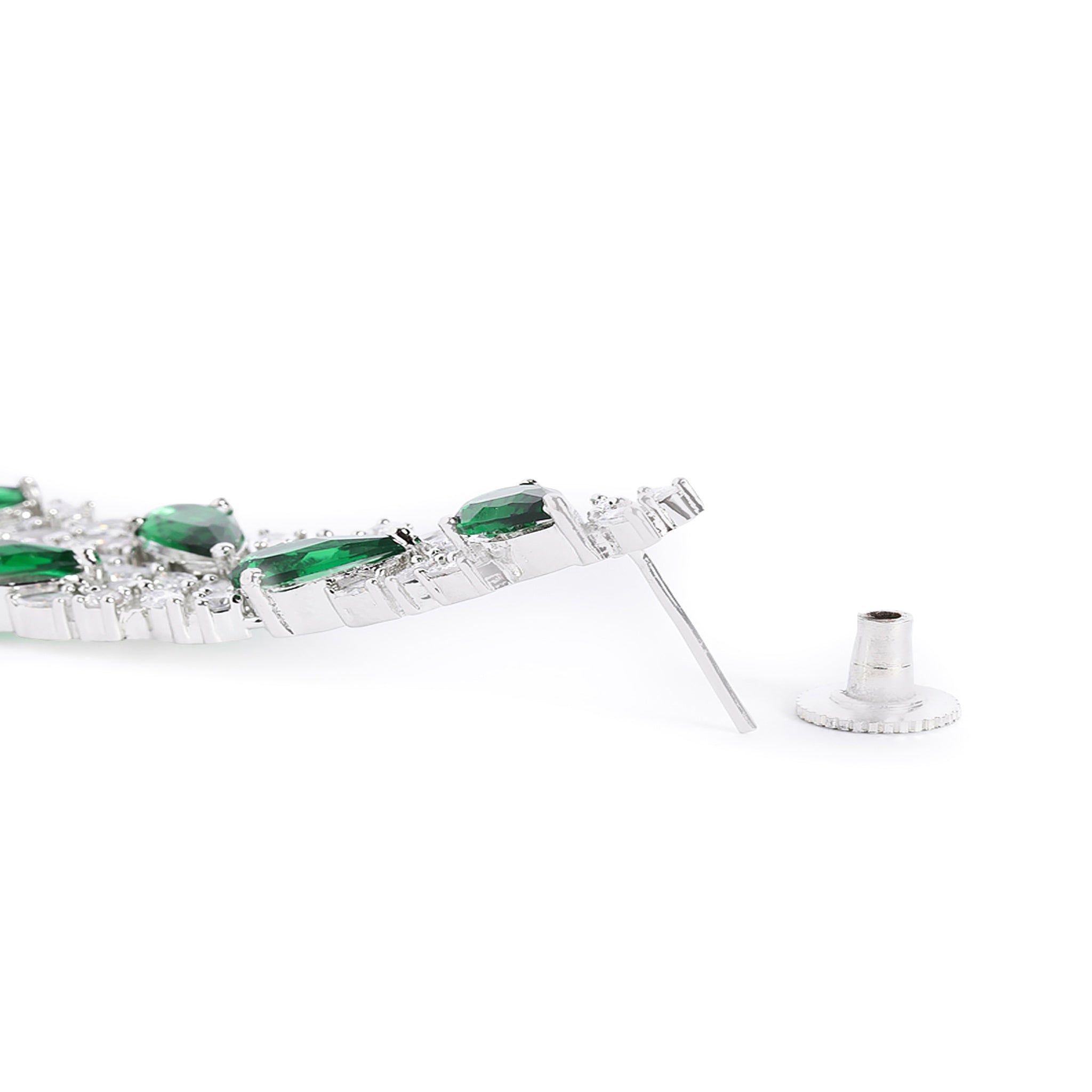 Silver-Toned American Diamonds Green Drop Earrings