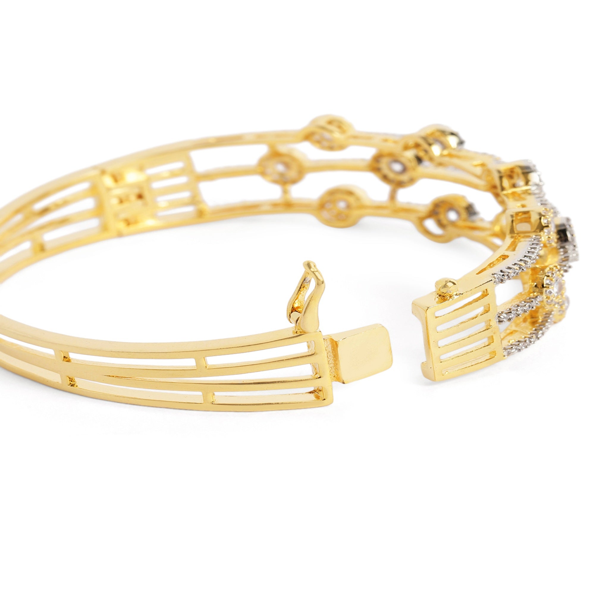 Women Cubic Zirconia Gold-Plated Kada Bracelet-2Tone